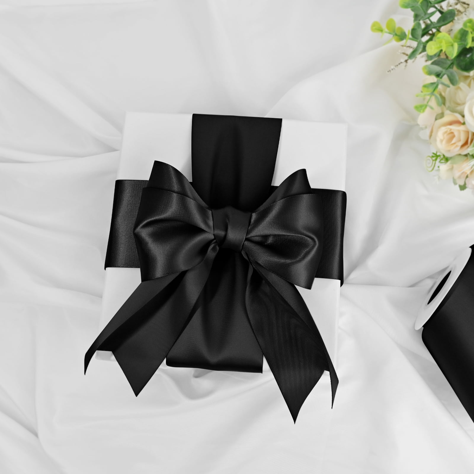 LEEQE Double Face Satin Ribbon for Gift Wrapping and Crafting (Black, 3 in x 45 ft) cj4dj