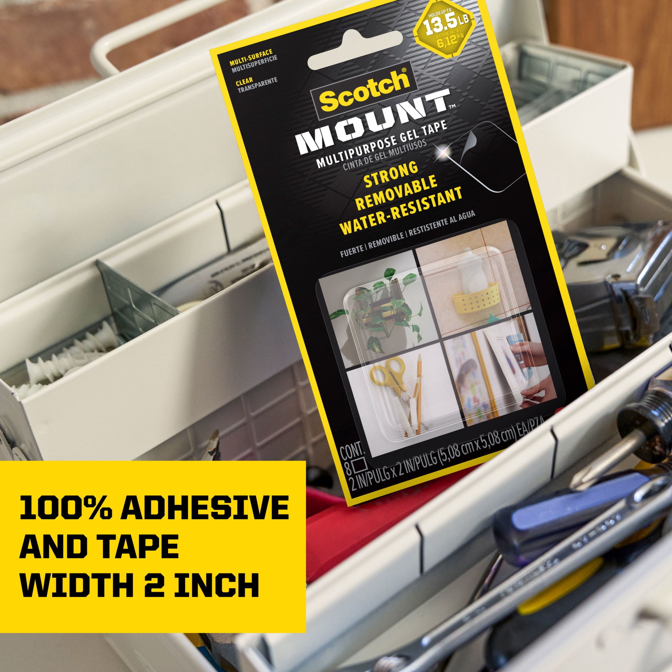 Scotch-Mount Multipurpose Gel Tape Double Sided Squares (Clear, 8 Pack, 2 in) rbm2s