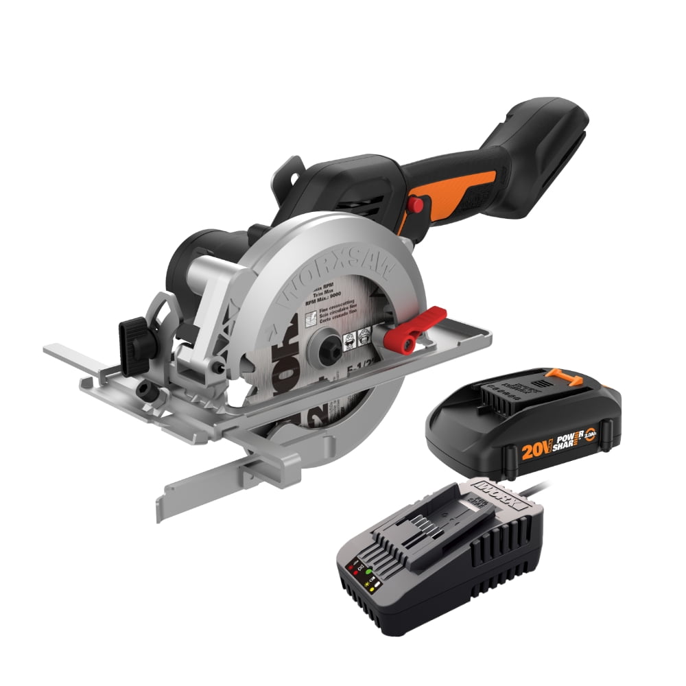 WORX WX531L 20V Power Share WORXSAW 4.5 in Cordless Compact Circular Saw (Black) grjpz
