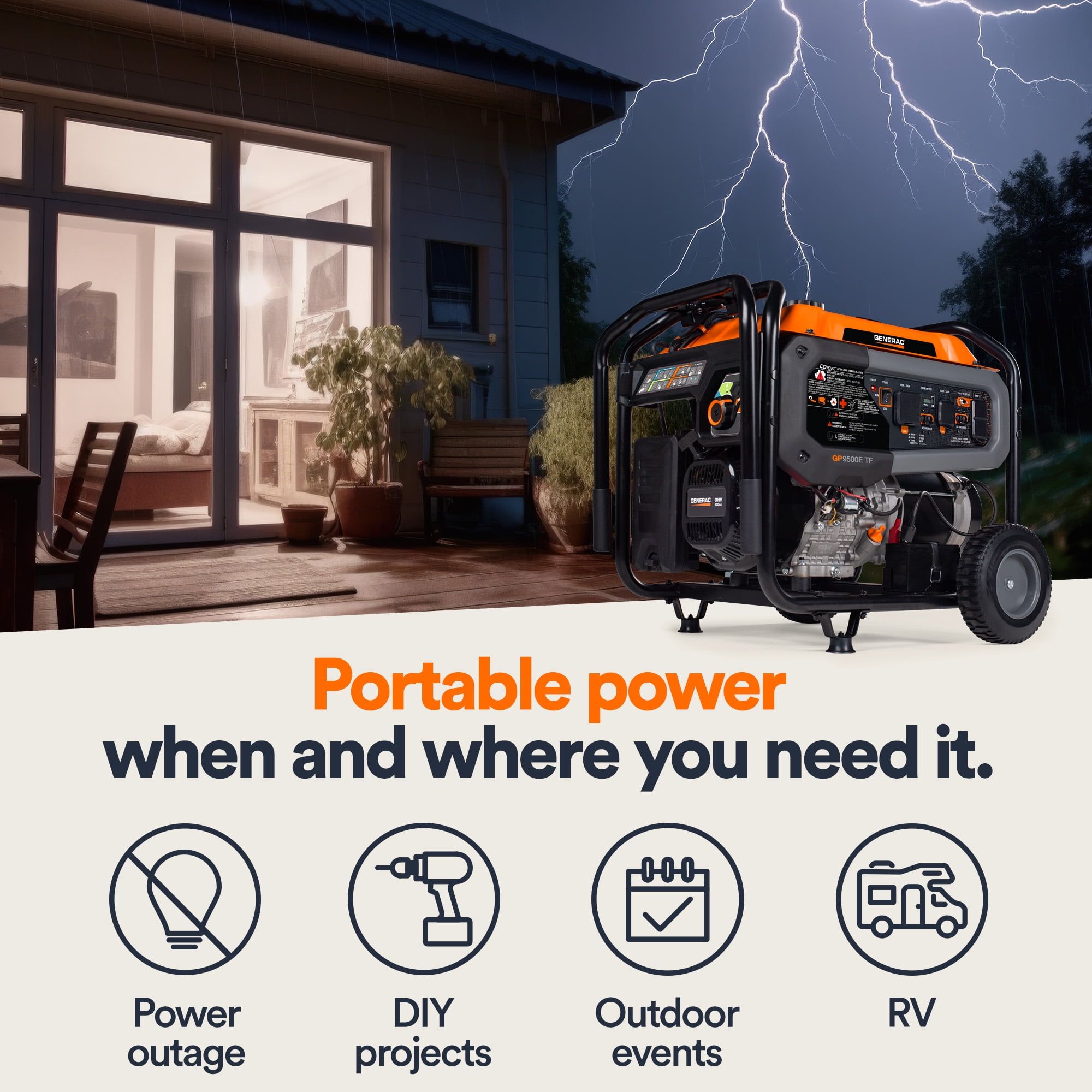 Generac 12,500 Starting Watt Tri-Fuel Portable Generator (Electric Start, 49-State Compliant) 612p0