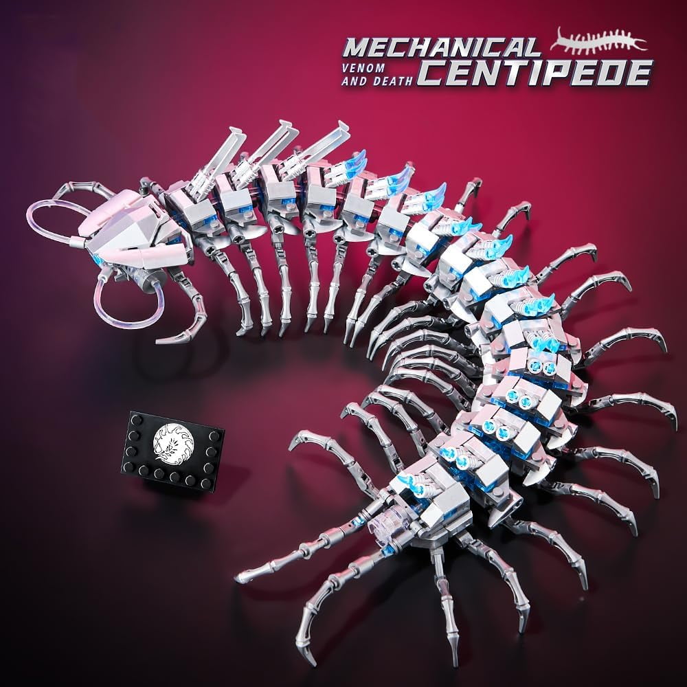 Aasimar Glowing Centipede Building Set, Articulated STEM Construction Toy with Light-Up Features (Multi-Color, 698 Pieces) ccuz9