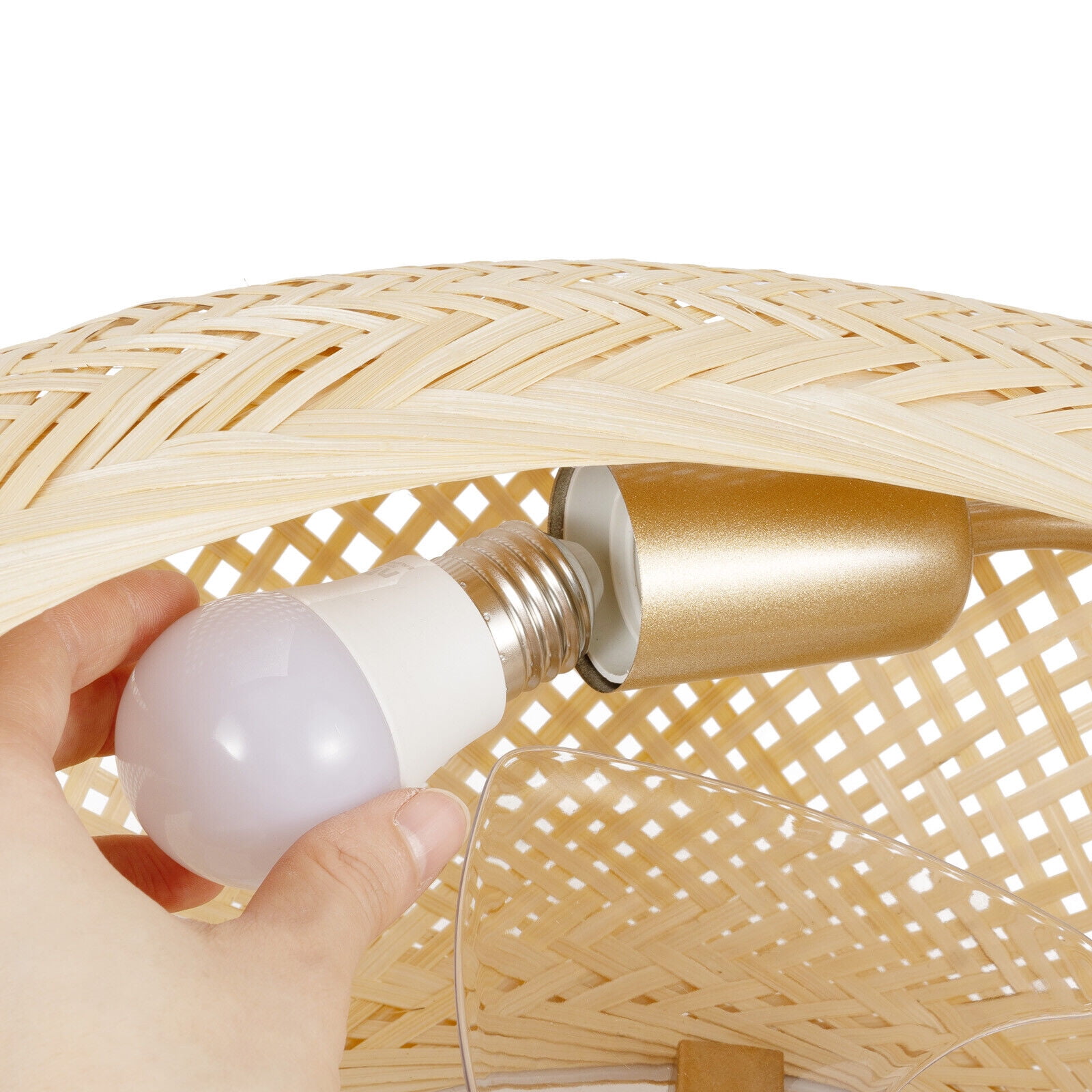 Generic Bamboo Ceiling Fan Farmhouse Boho Rattan Woven Light with Remote Control (Natural, 20 in) 023ca