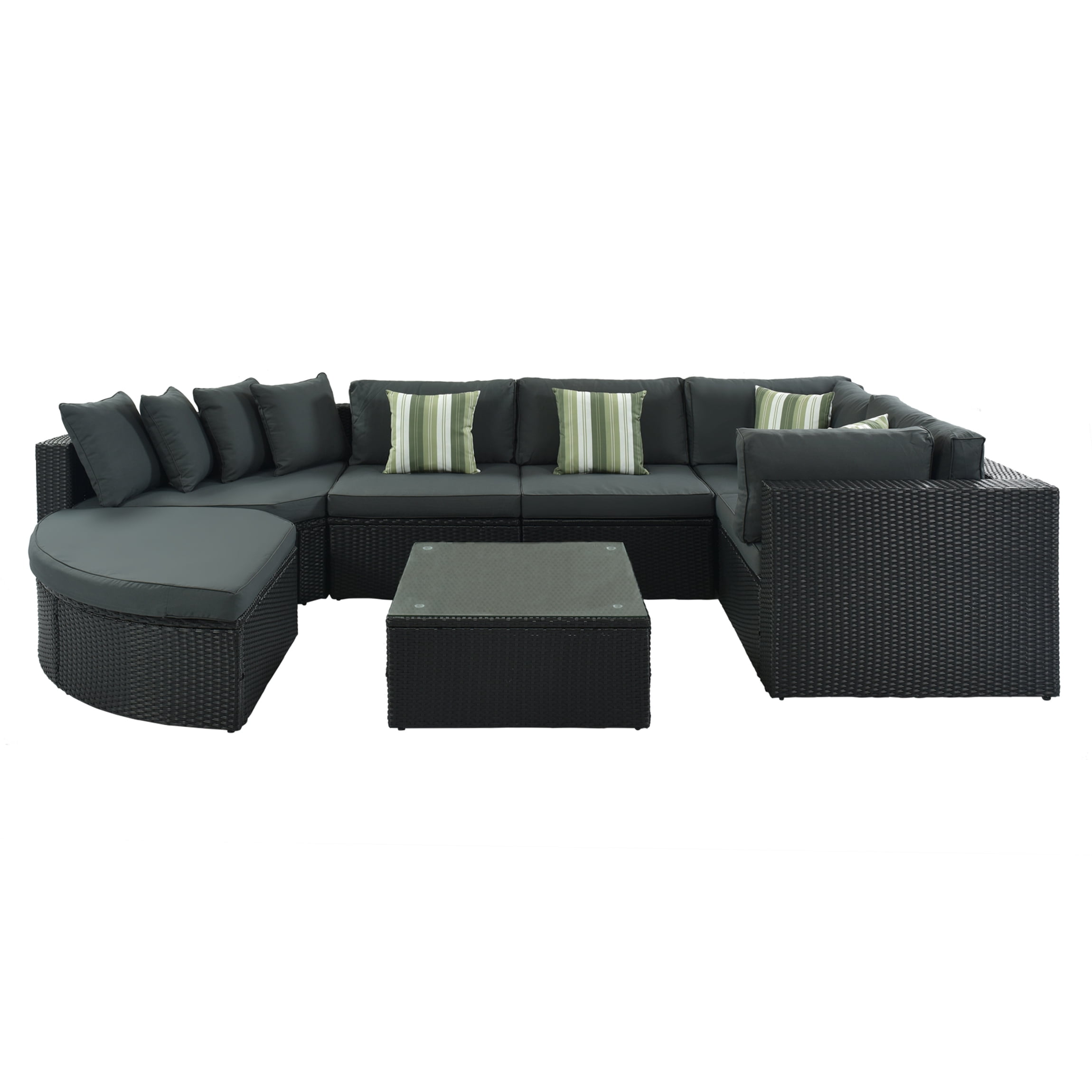 Vanress 7-Piece Outdoor Patio Furniture Set, Sectional Rattan Wicker Sofa with Cushions and Glass Coffee Table (Grey, 7-Piece Set) q4fkr