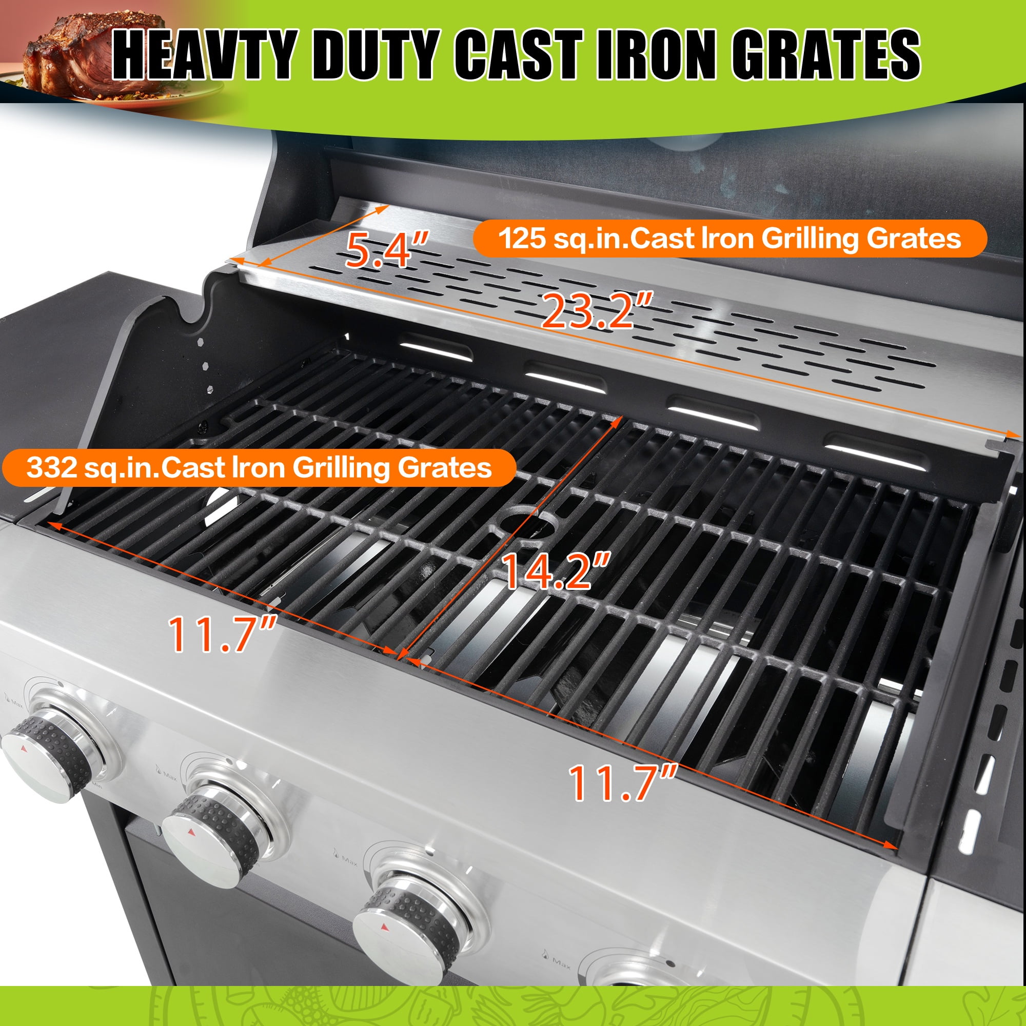 Yardmaster 4-Burner Propane Gas Grill with Side Burner, Stainless Steel Outdoor Barbecue Grill (Black and Silver, 47.2 in x 17.9 in x 45.2 in) 8kwzr
