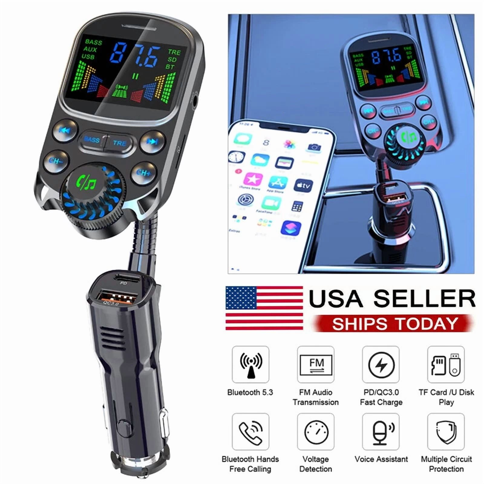 Rhea Car Bluetooth FM Transmitter Wireless MP3 Player with PD USB Fast Charger Adapter (Black, 1 Pack) y1gxn