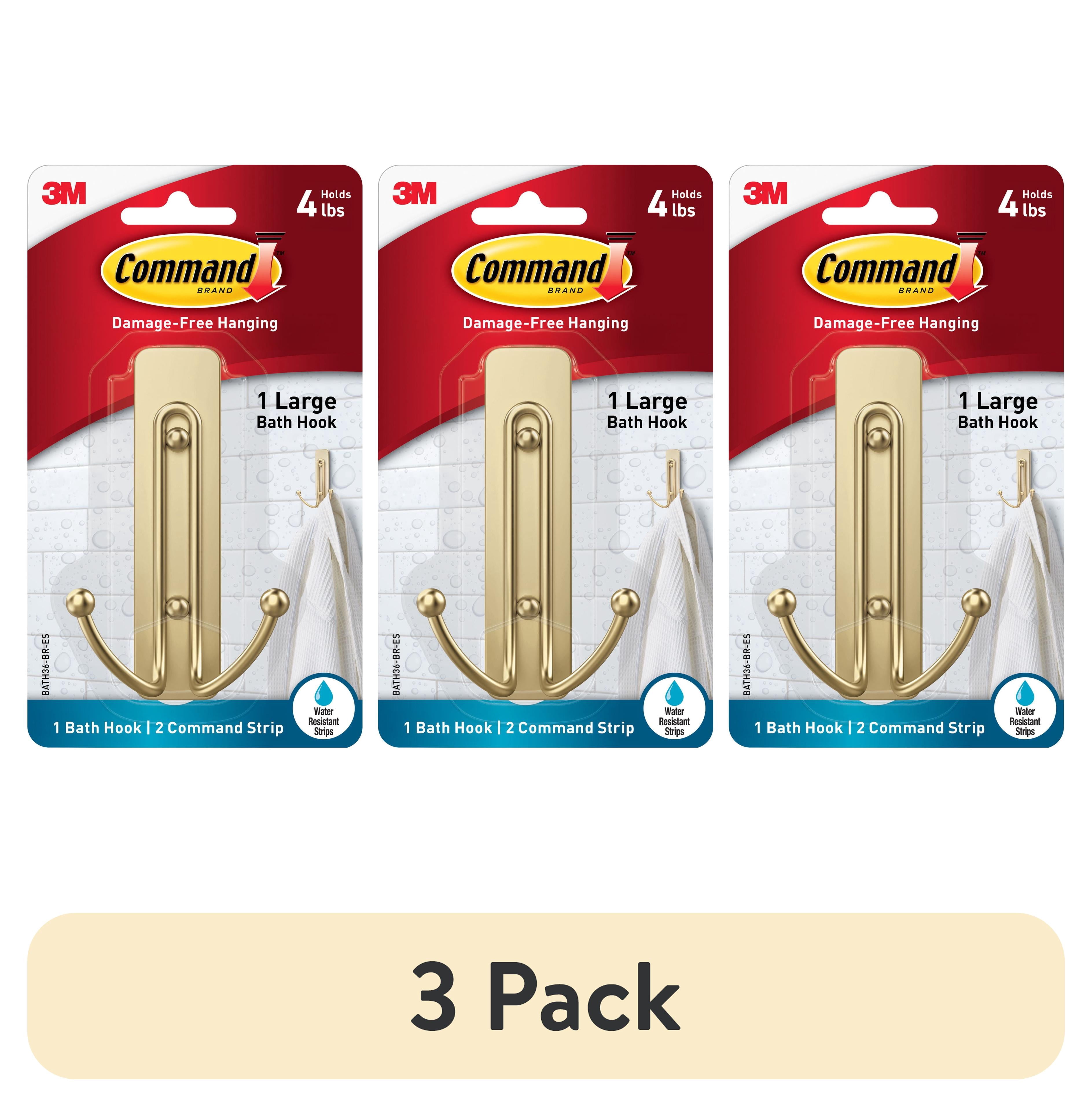 Command Bath Large Satin Brass Double Hook (Satin Brass, 3 Pack, 4 lb Capacity) 7lvwk