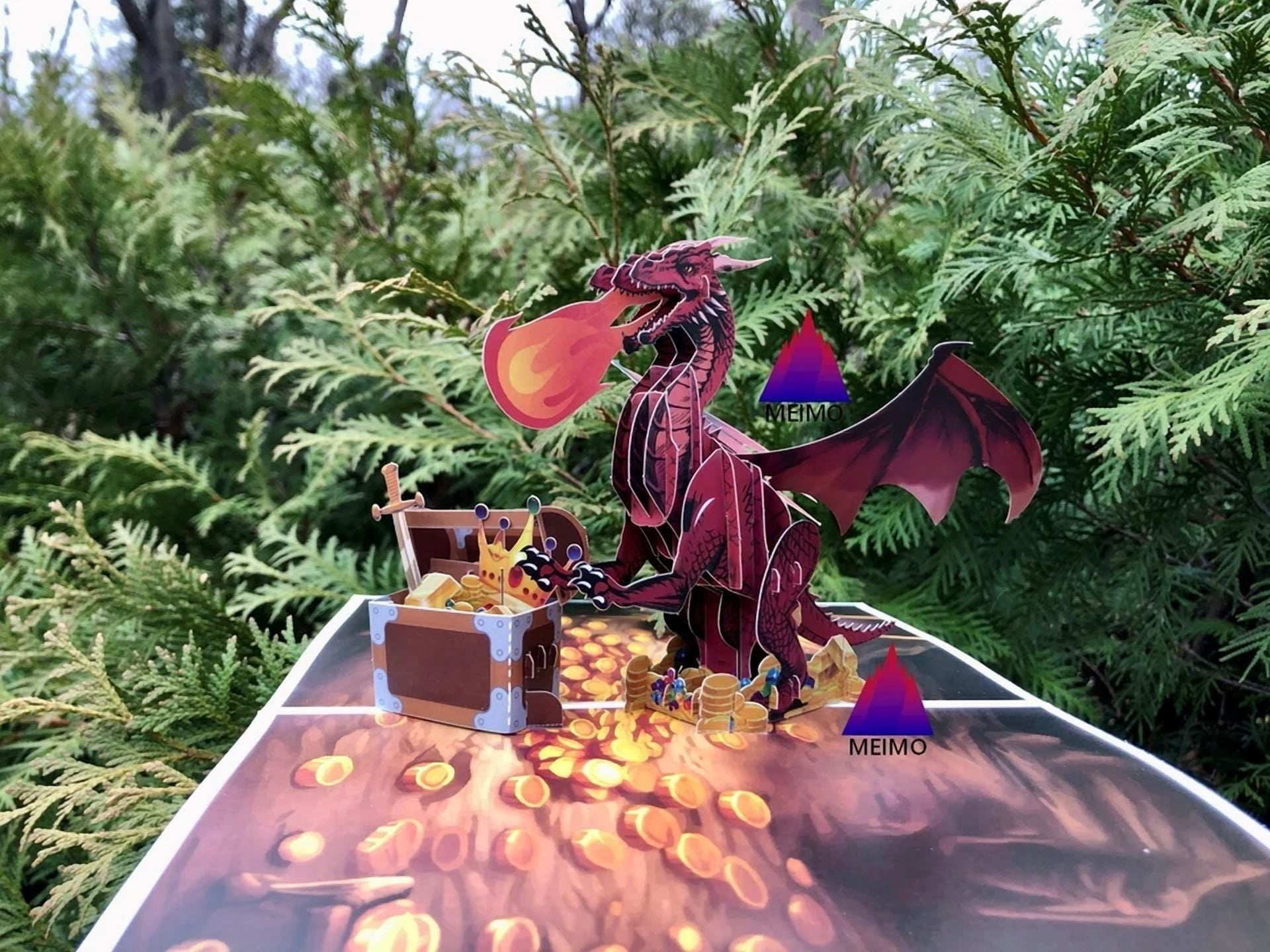 VAULT 3D Pop Up Greeting Card Dragon Treasure Chest (Birthday Party, 6 in x 6 in) xiy33