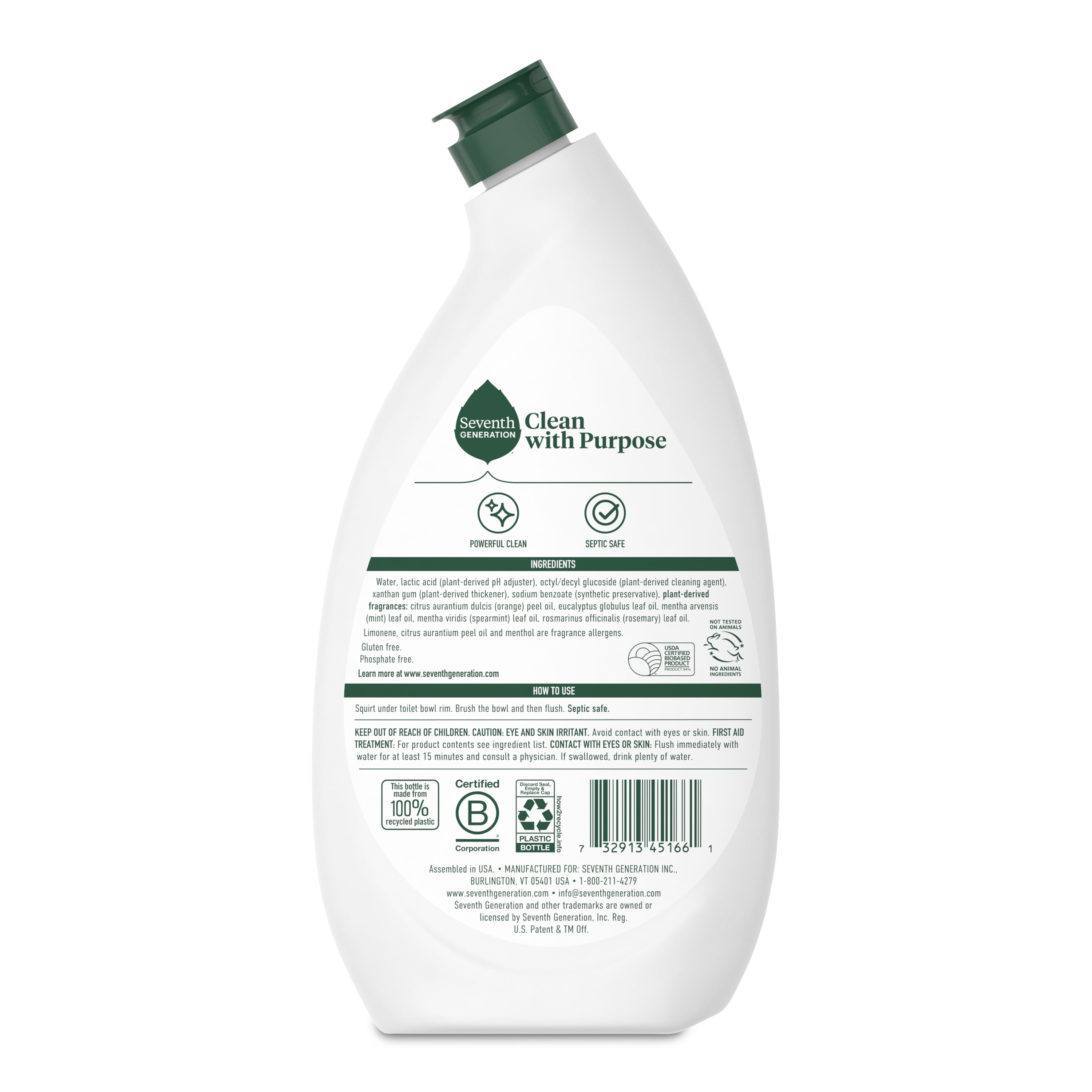 Seventh Generation Toilet Bowl Cleaner, Plant-Based Stain Remover, Fresh Mint (2 Pack, 24 fl oz) snh83