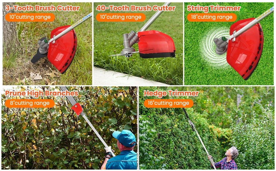 Floseru 5-in-1 Gas String Trimmer and Brush Cutter, 52cc 2-Cycle Engine, Multi-Functional Yard Tool (Red, 1 Unit) 1z2bx