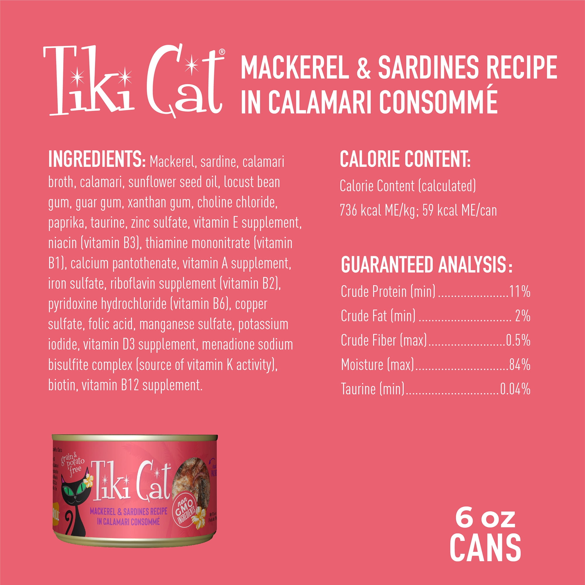 Tiki Pets Cat Grill Wet Cat Food, Mackerel & Sardines Recipe (6 oz) uzgeh
