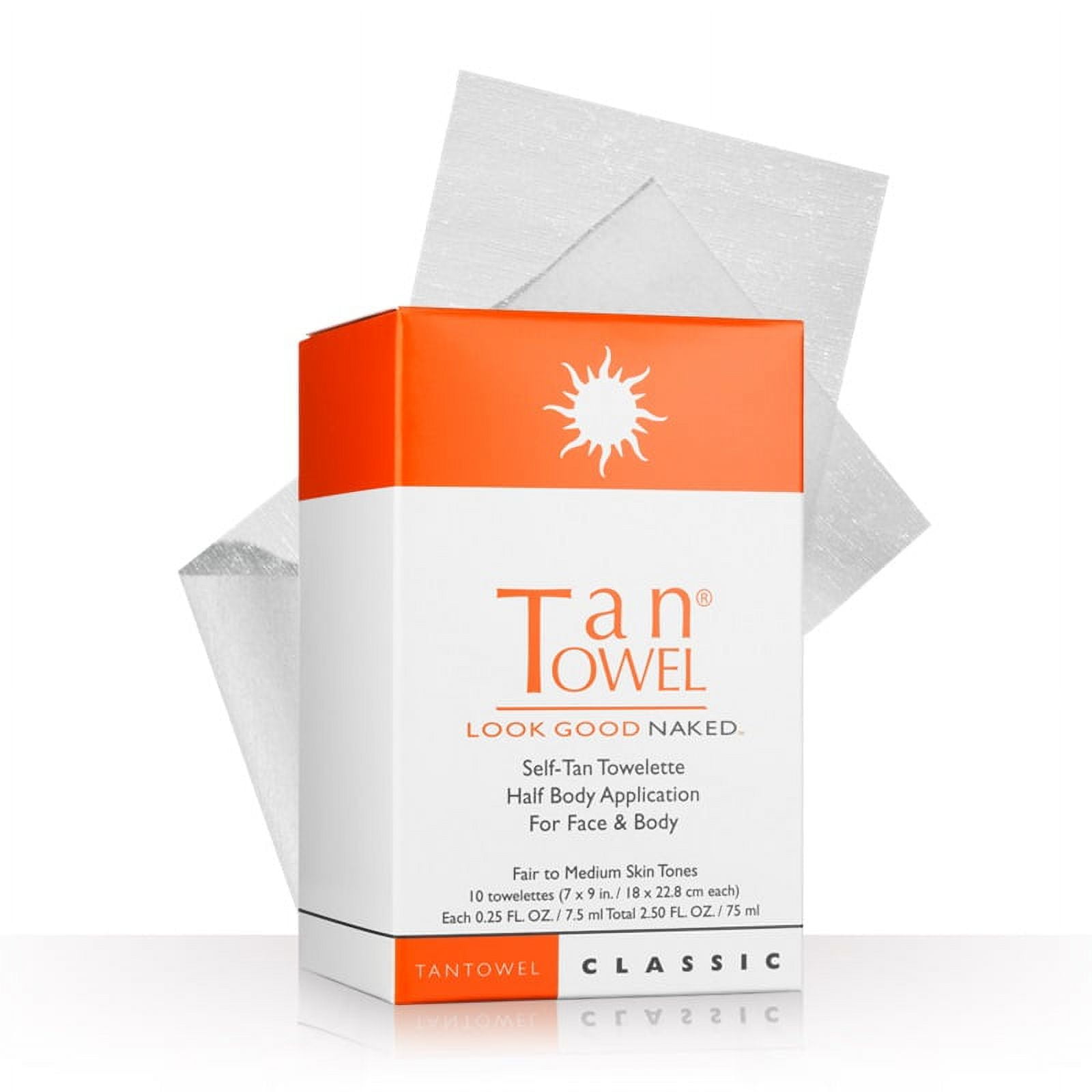 Tan Towel Self-Tan Half Body Towelettes, Streak-Free Sunless Tanning (10 Ct) pmk13