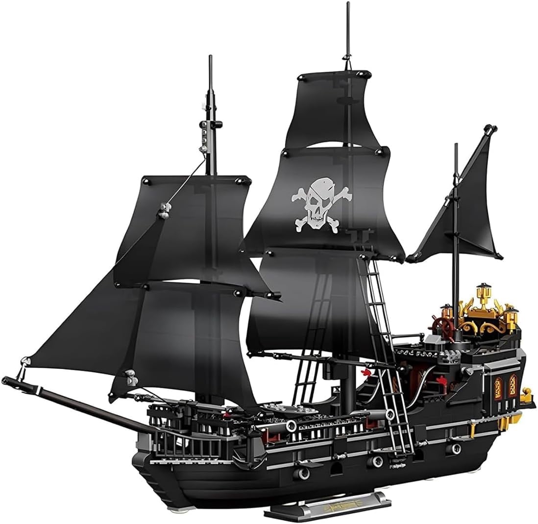 StarMart Black Pearl Pirate Ship Building Blocks Set, Detailed Model Construction Kit for Kids and Adults (Black, 1424 Pieces) e4v2j
