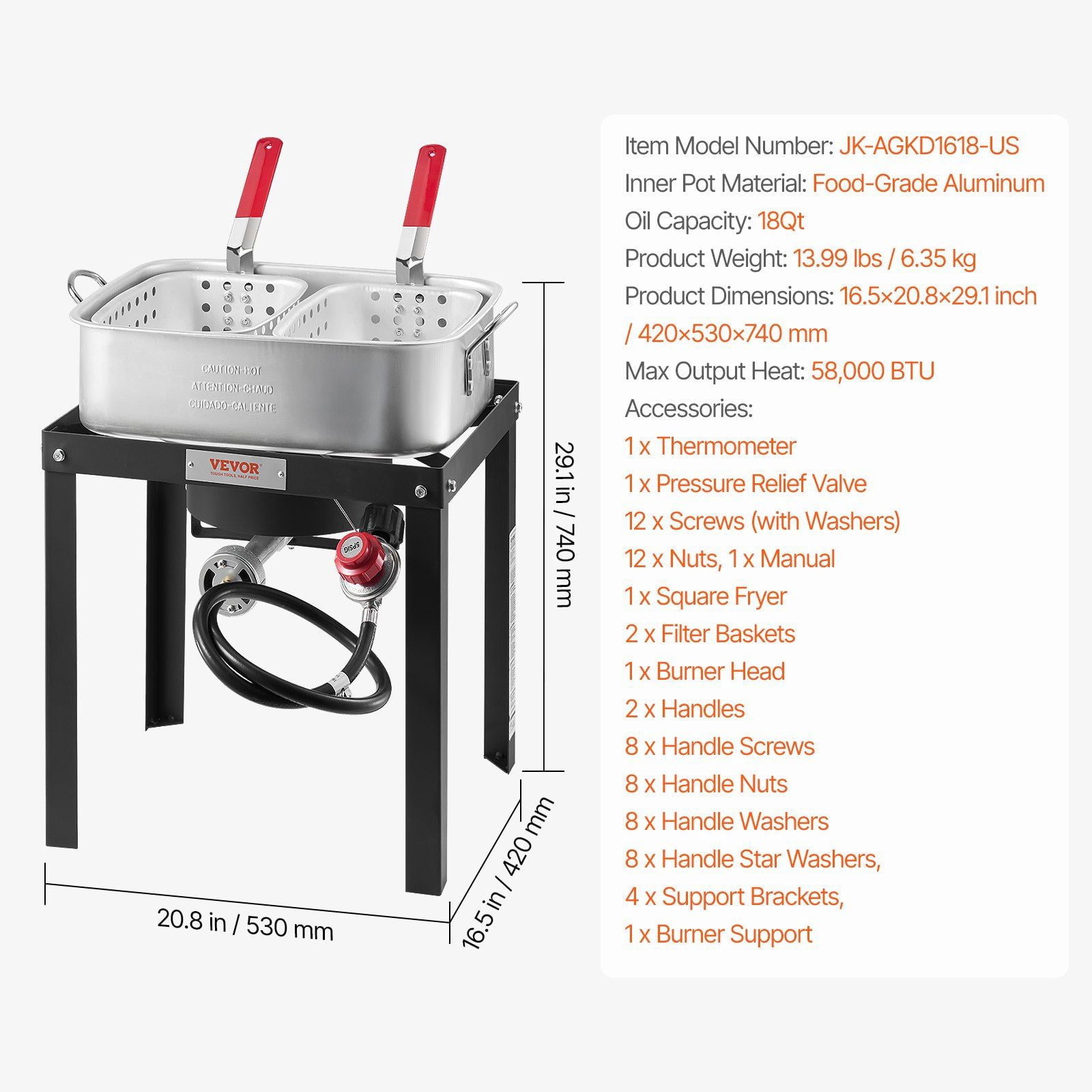 Outdoor Propane Deep Fryer Kit with 2 Baskets (18 Qt) 1p5ka - Image 8