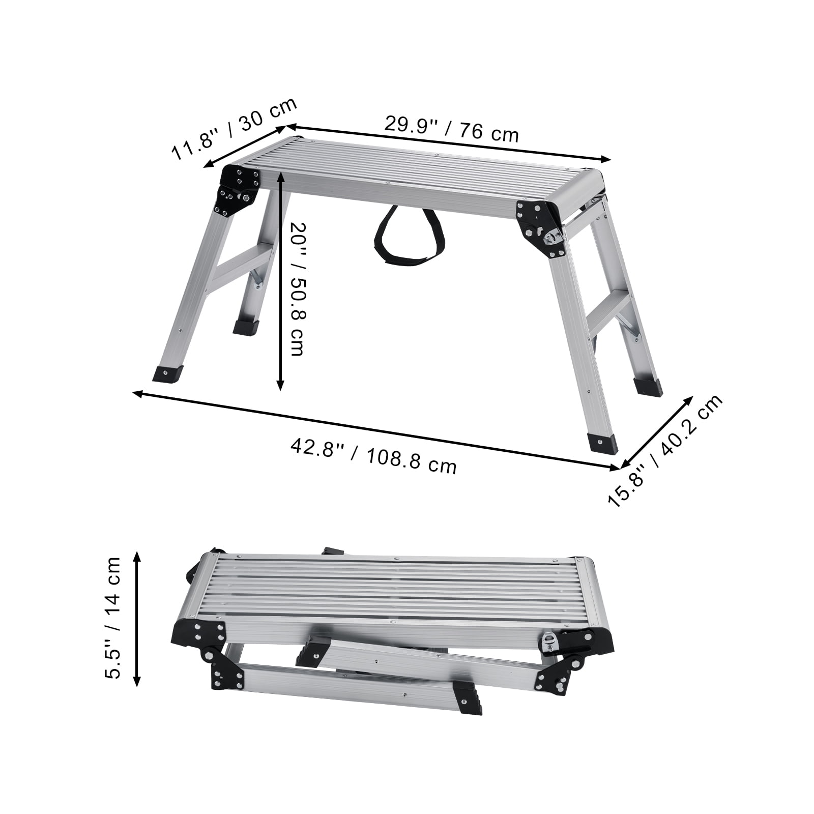 VEVOR Folding Work Platform, Aluminum Drywall Stool Ladder, Heavy-Duty Non-Slip Work Bench (Silver, 29.9 in x 11.8 in x 20 in) 829m9