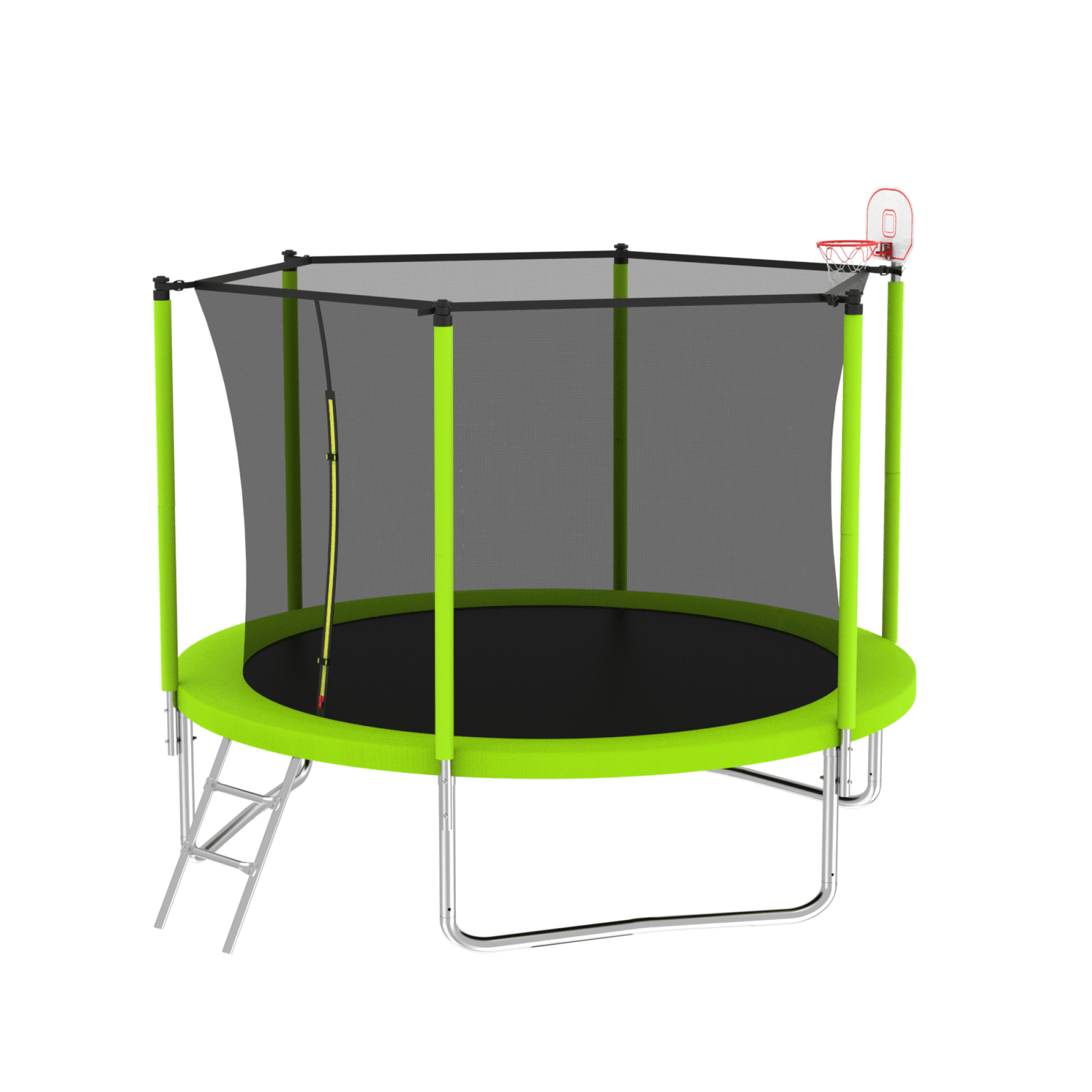 Leumius 10 ft Outdoor Trampoline for Kids with Basketball Hoop and Safety Enclosure Net (Green, 10 ft) 5ymx0