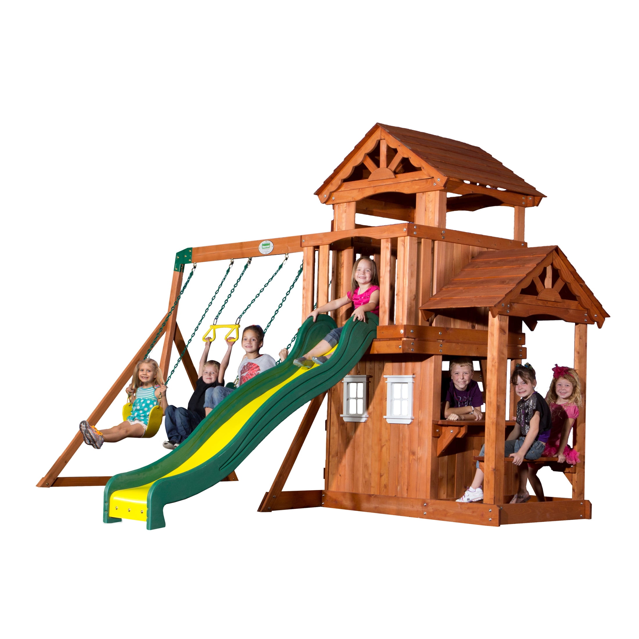 Adventure Playsets Tanglewood Cedar Wood Swing Set with Clubhouse, Slide, and Snack Bar (Large) ph957