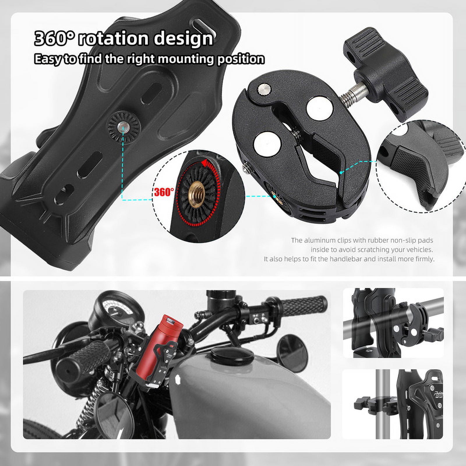 Roykaw Adjustable UTV Cup Holder for ATV Motorcycle and Bike Handlebars (Black, 32 oz Capacity) atrfq