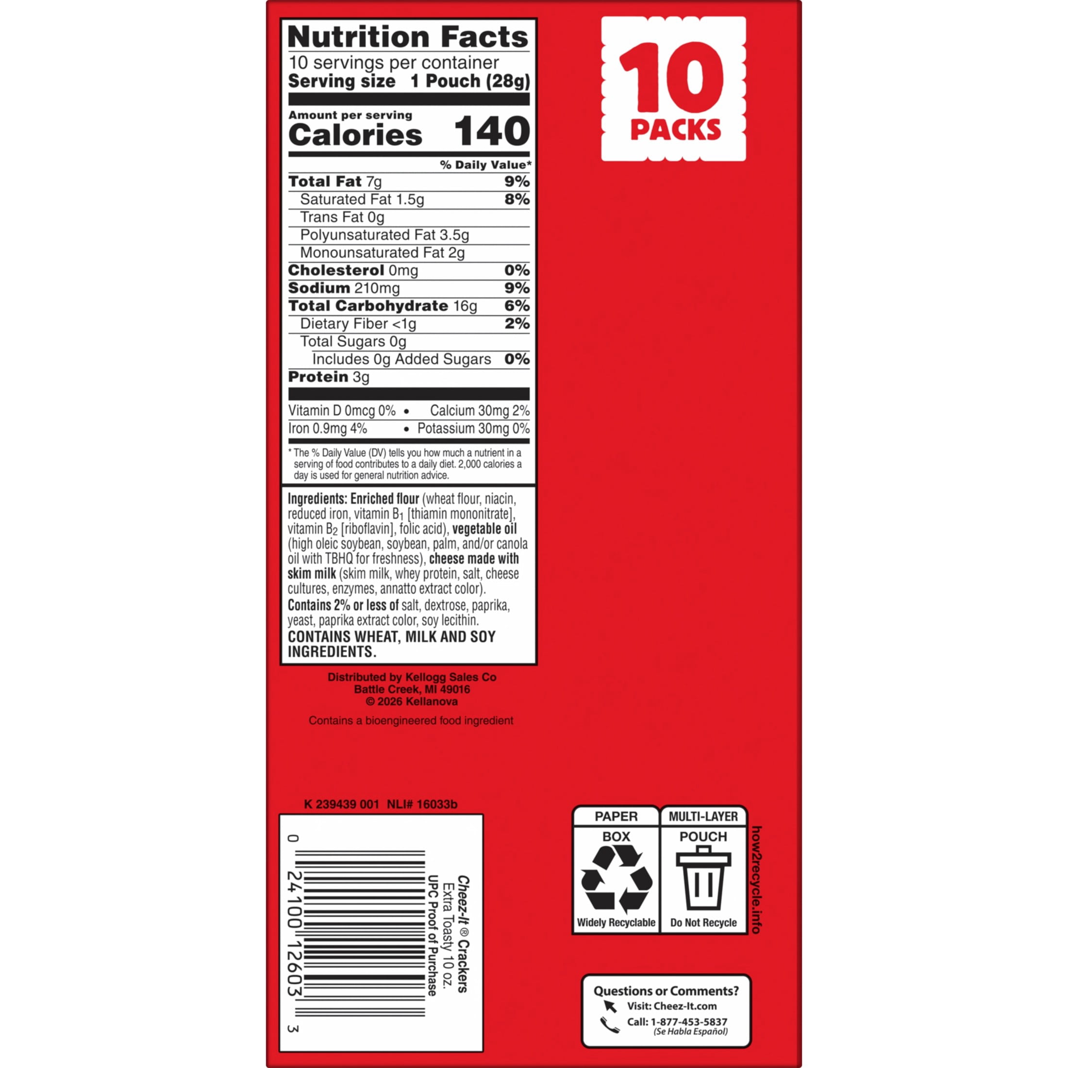 Cheez-It Extra Toasty Baked Snack Crackers, Real Cheese Flavor, Crispy On-the-Go Snacks (10 oz, 10 Count) i1719