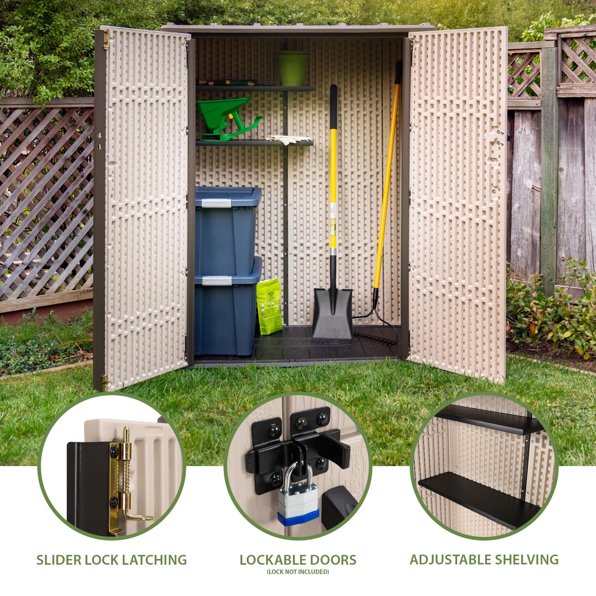 Lifetime Vertical Outdoor Storage Shed, Weather-Resistant Polyethylene Garden Organizer (Tan, 53 cu. ft.) 2xnmw