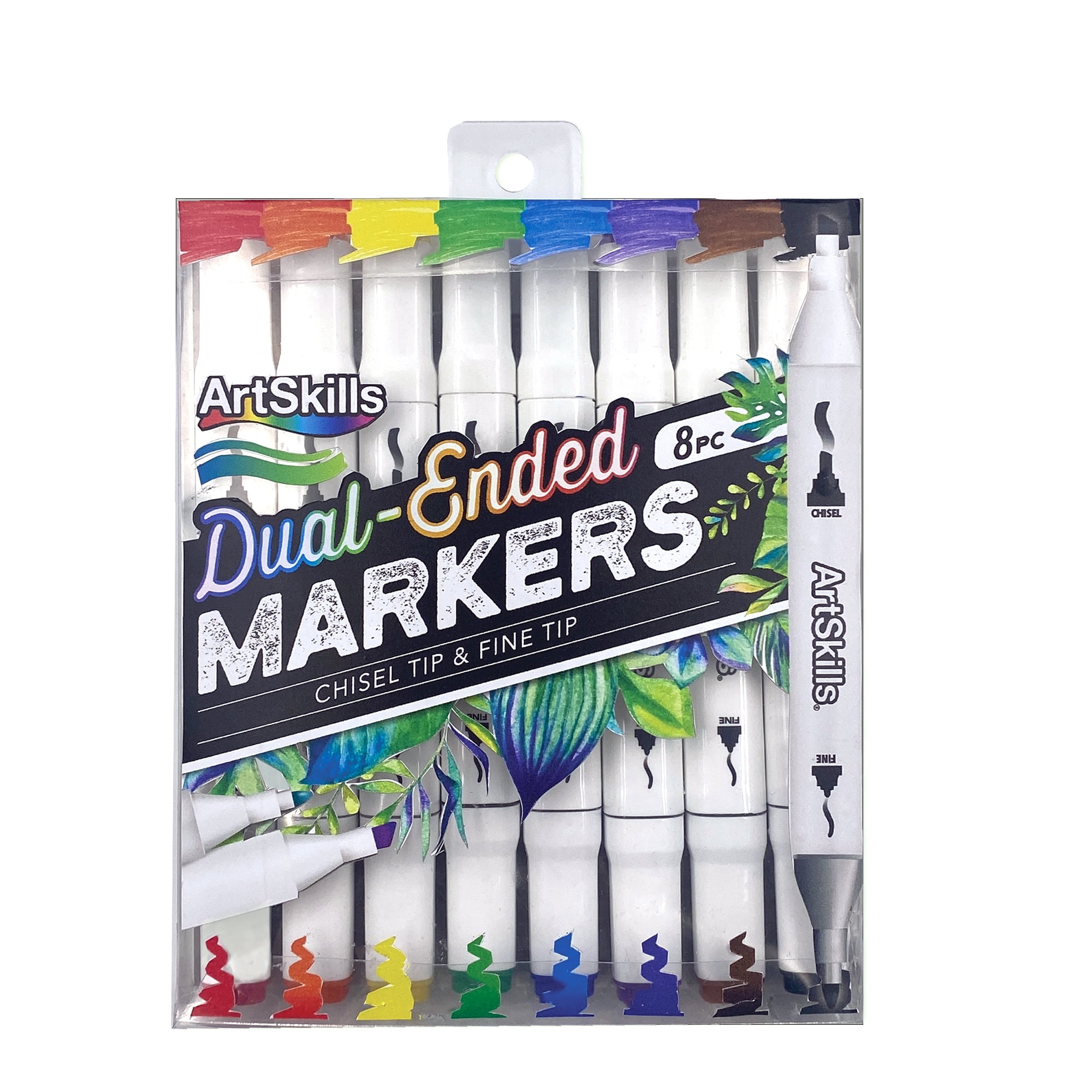 ArtSkills Dual Tip Permanent Markers, Fine & Chisel Tips, Assorted Colors (8-Pack) txxq9