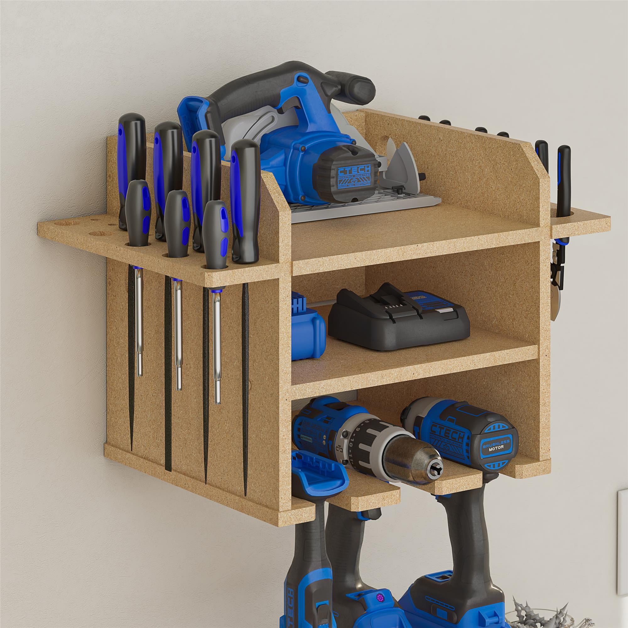 Systembuild Evolution Benford Wall Mount Tool Organizer for Drills and Saws (Raw Board) r7q3o