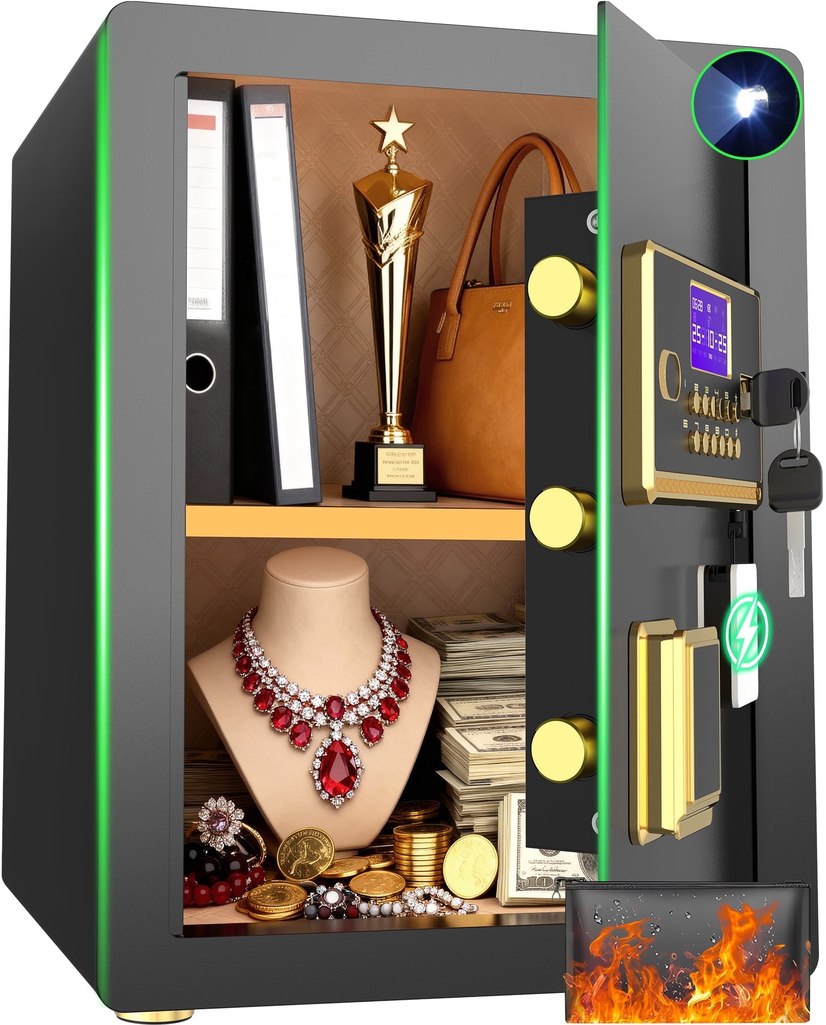 SYSENFO 3.0 Cuft Large Security Safe Box with Digital Keypad, Alarm System & Fireproof Bag (Black, 3.0 Cuft) 6yhtg