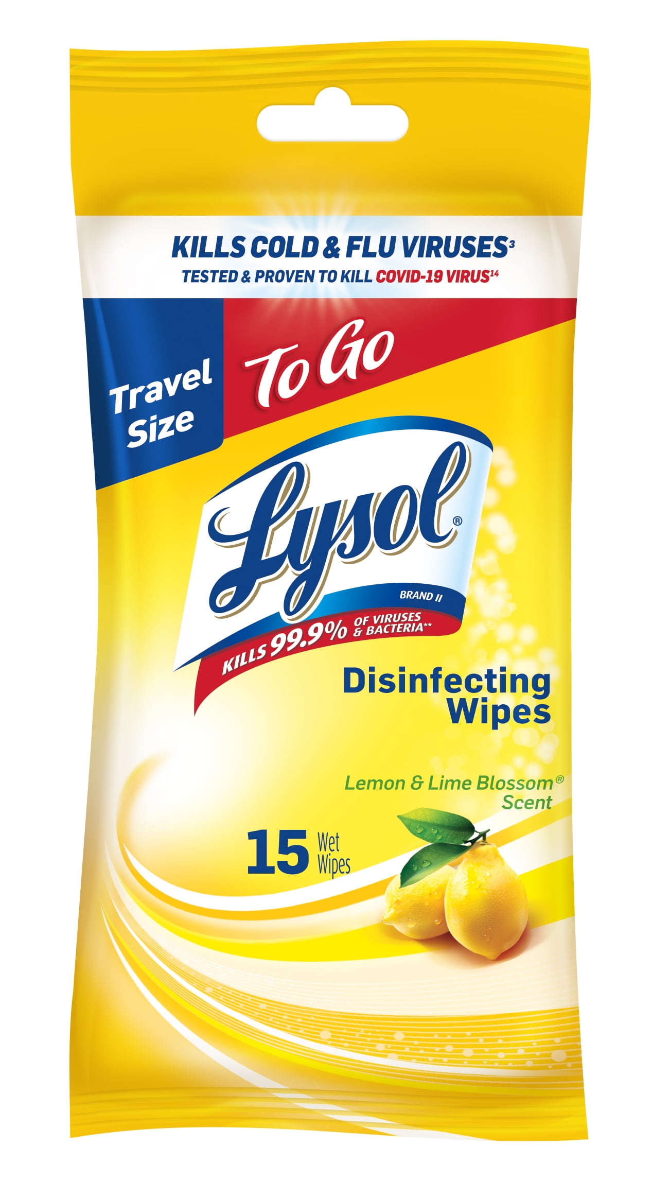 Lysol Disinfectant Wipes, Lemon and Lime Blossom Scent, Travel-Friendly Cleaning (15 Count) hx27r