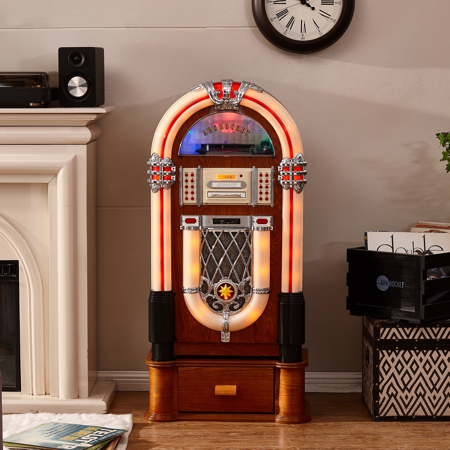 Arkrocket Taurus Retro Bluetooth Jukebox Turntable with CD Player and FM Radio (Beige) ar8sl