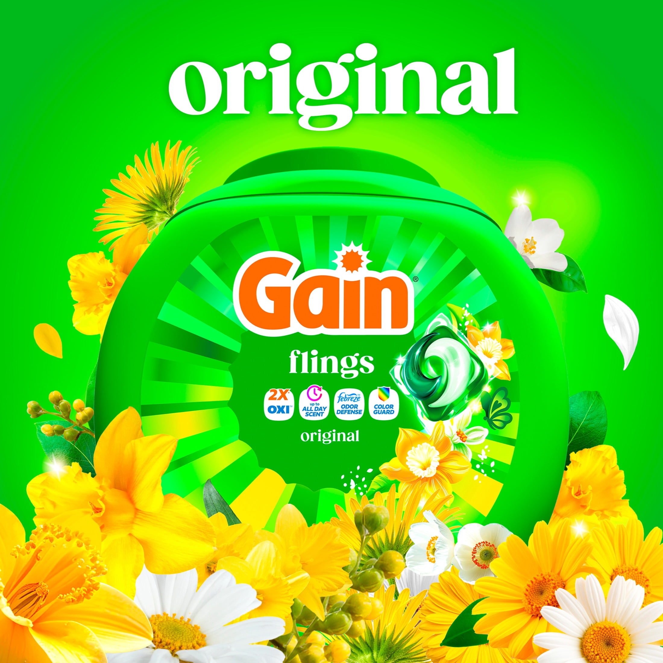 Gain Flings Laundry Detergent Pacs, 3-in-1 Oxi Boost and Febreze, Original Scent (76 Count) geu22