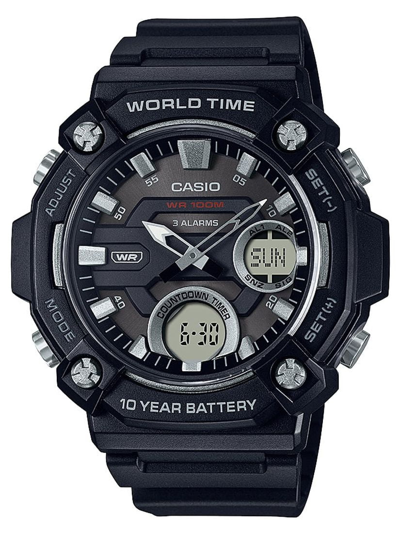 Casio Men's Heavy Duty Analog-Digital World Time Watch (Black, 50 mm) qodgv