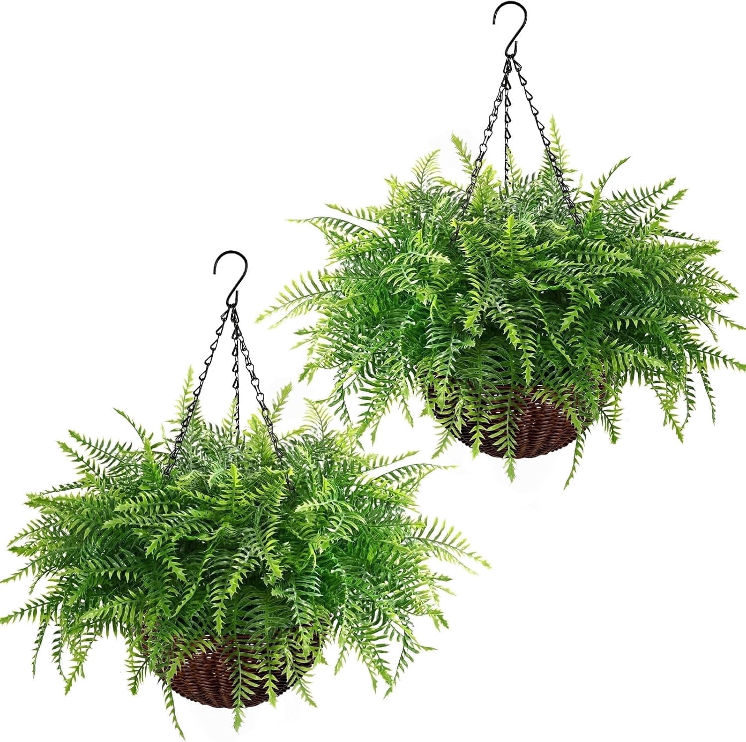 Yastouay Artificial Hanging Boston Ferns with Baskets, UV-Resistant Faux Plants for Indoor and Outdoor Home Porch Decor (Green, 2 Pcs, 17 in) xziwy