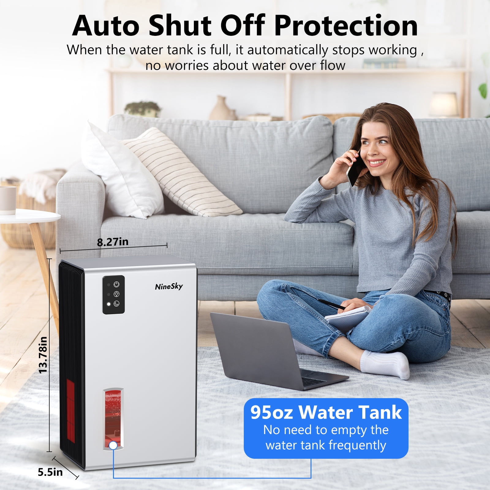 Aumpkin Electric Dehumidifier for Home, Quiet Moisture Removal for Bedroom and Basement (Silver, 95 fl oz) oee7p