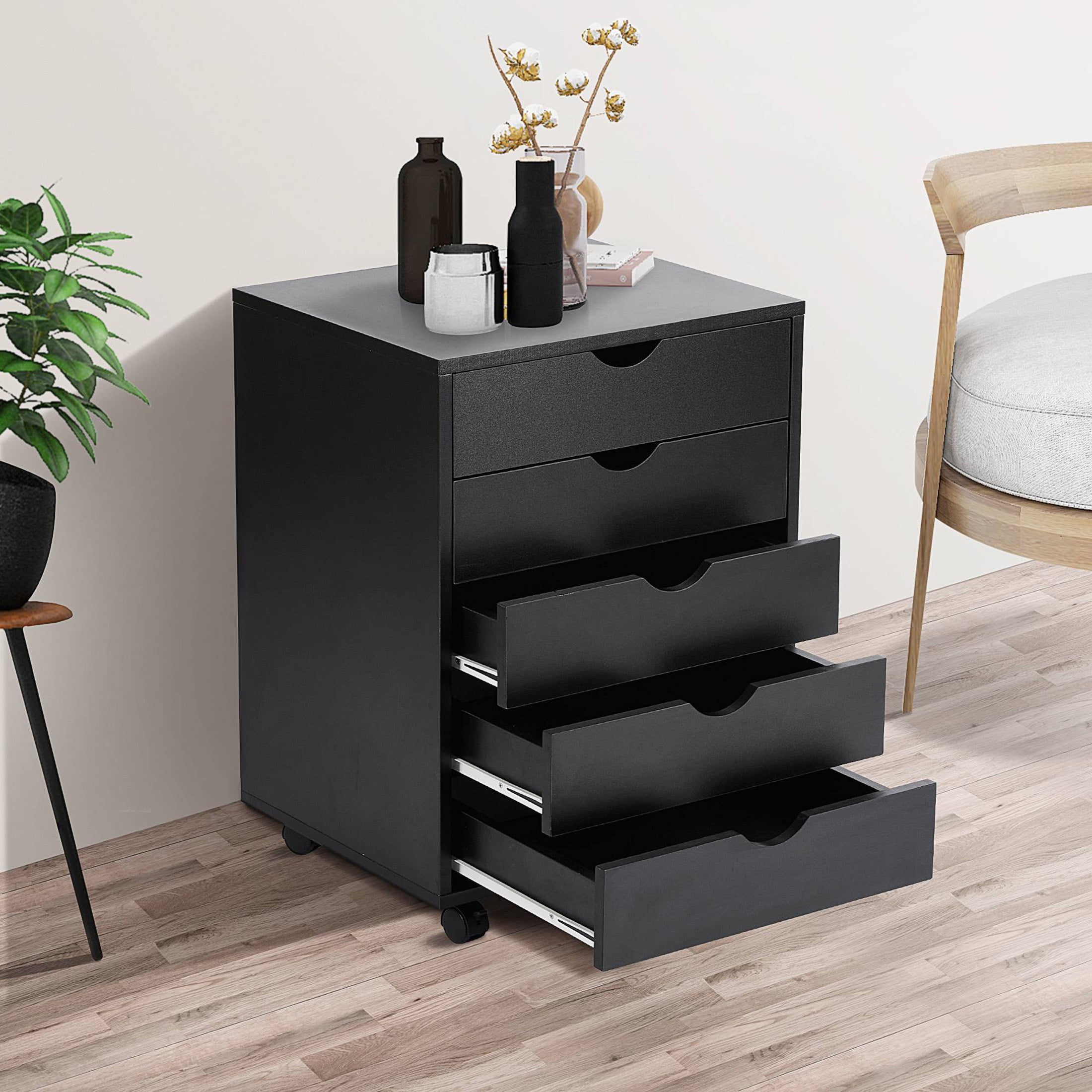 CONCETTA 5-Drawer File Cabinet, Lateral Filing Under Desk Storage Organizer with Wheels (Black) fj3lf
