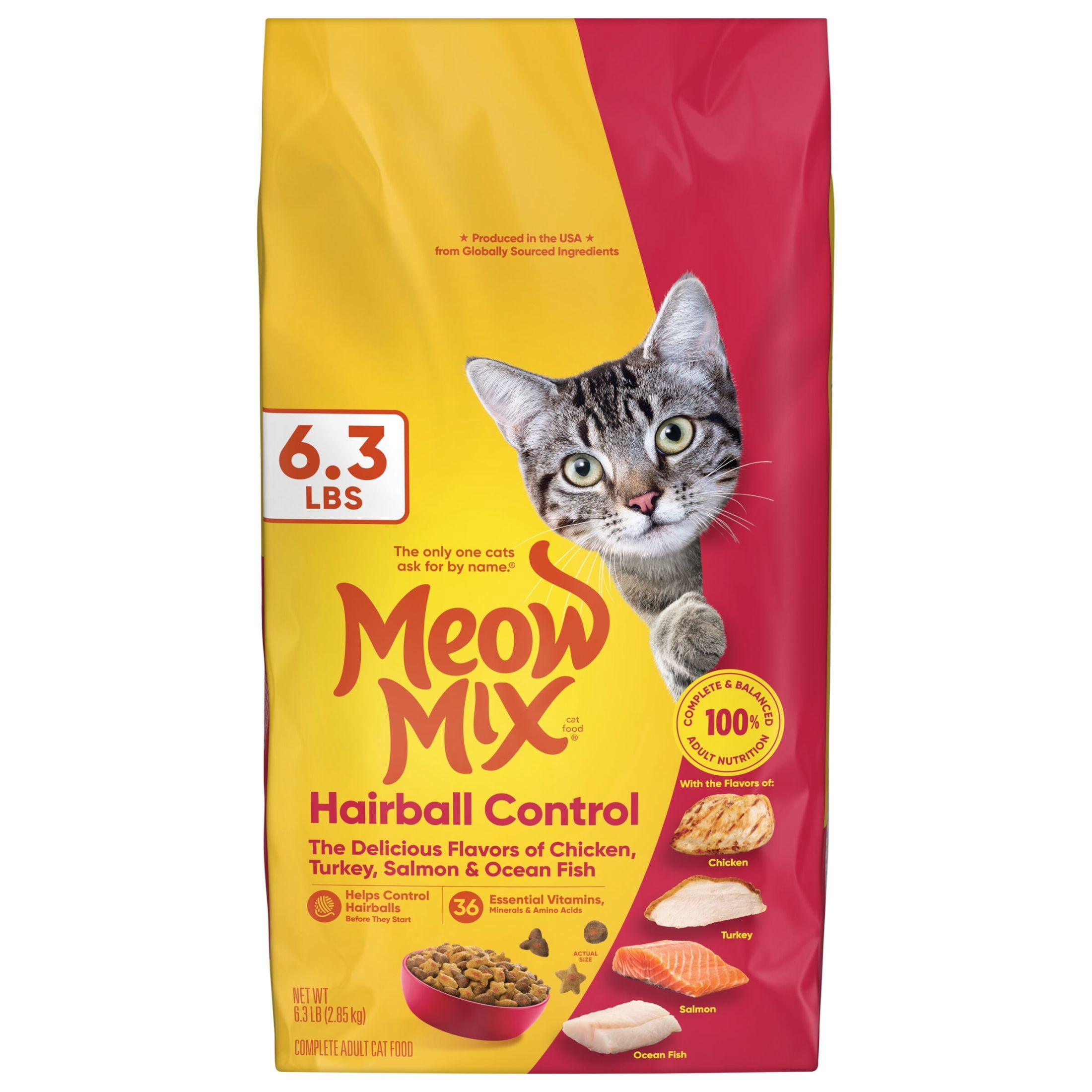 Meow Mix Hairball Control Dry Cat Food for Adult Cats (Chicken, Turkey, Salmon, Ocean Fish, 6.3 lb) vq7wf
