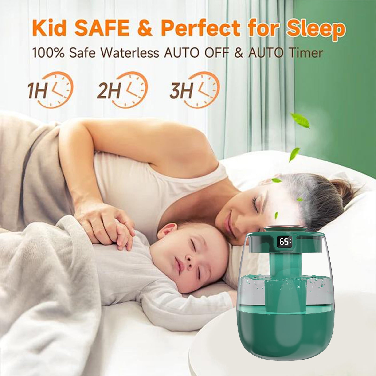 XEOVHV Ultrasonic Cool Mist Humidifier for Bedroom and Nursery, Top Fill Air Purifying Design (Green, 67.6 fl oz) z32j9