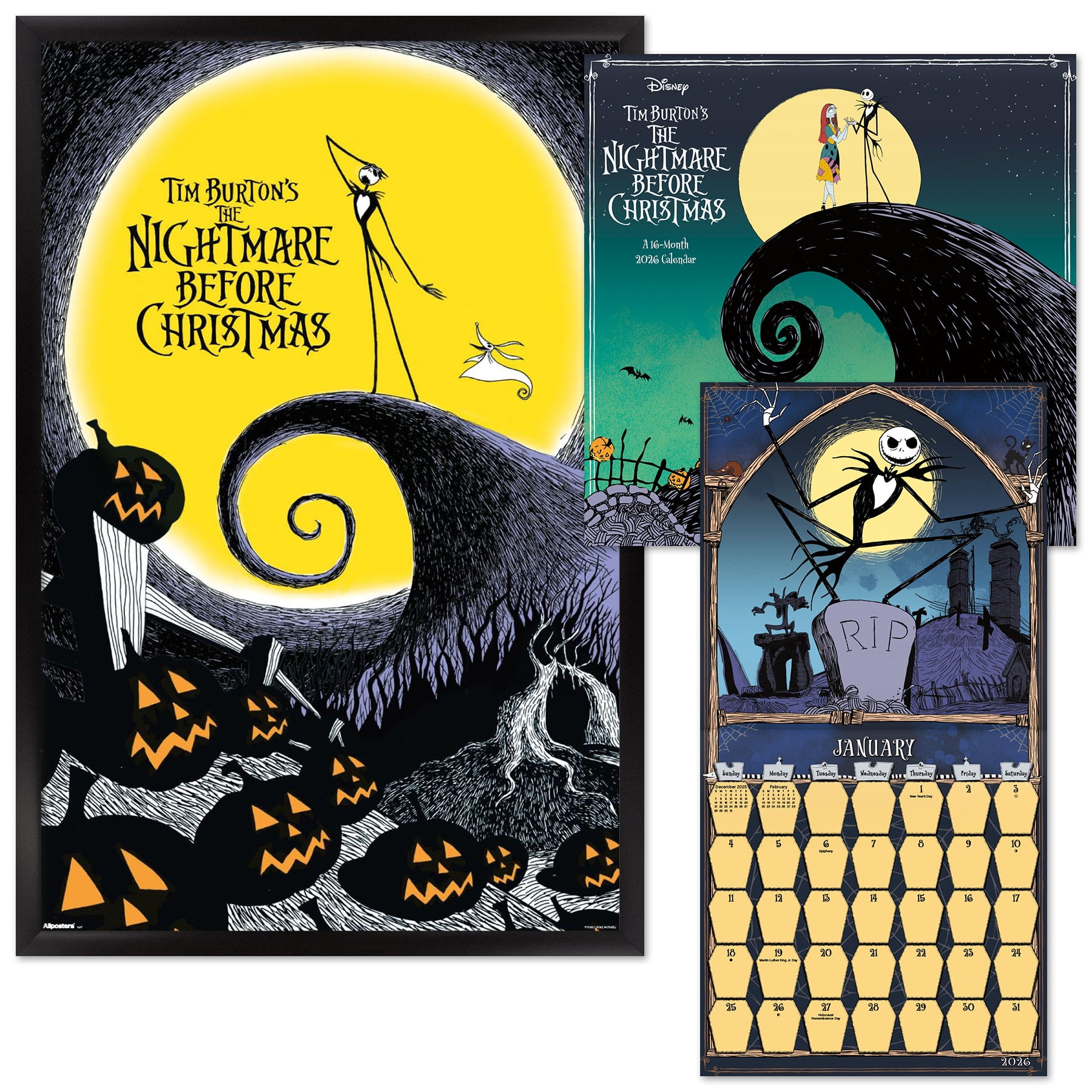 Trends International Disney The Nightmare Before Christmas Framed Poster and 2026 Wall Calendar Set (Black, 12 in x 17 in) ffa3k