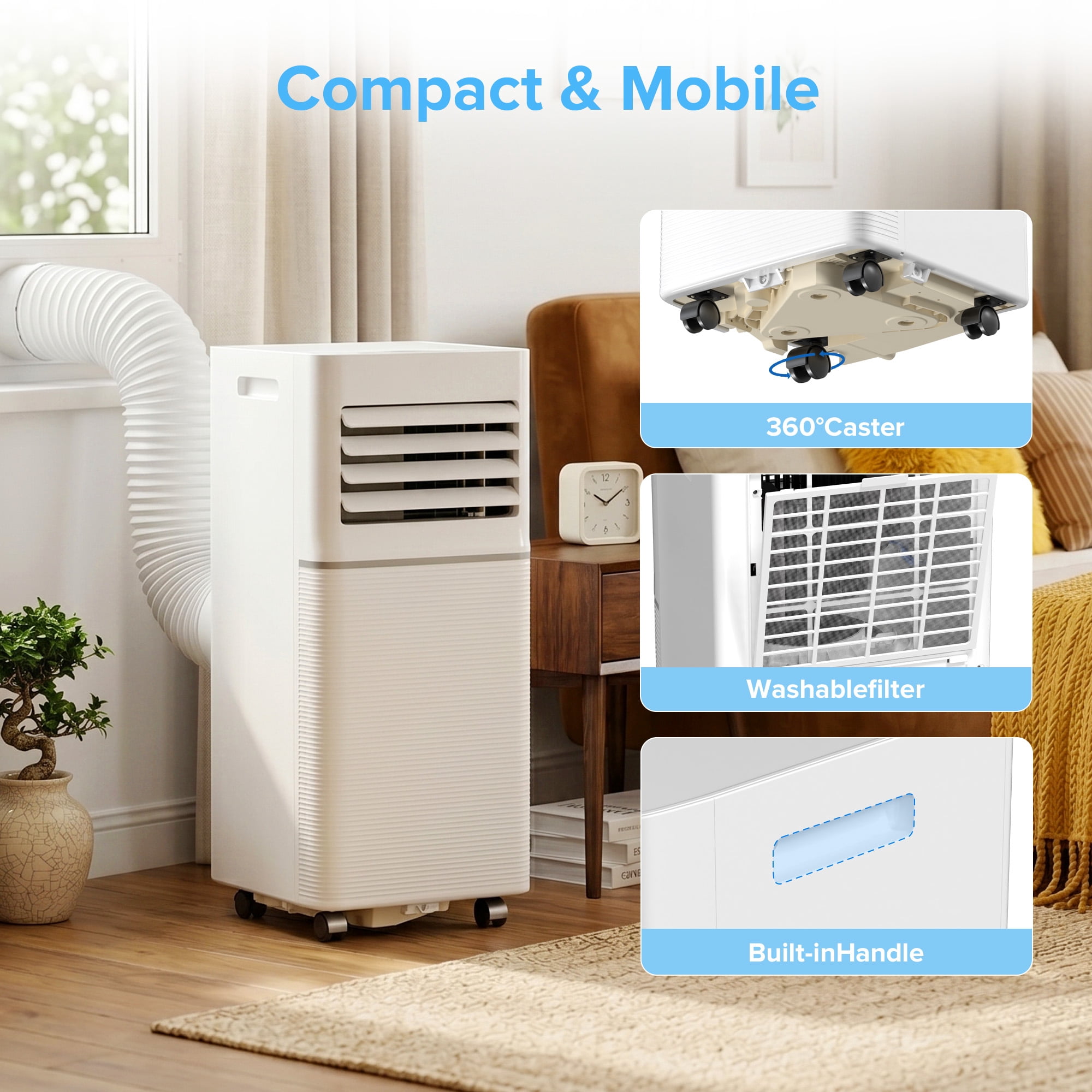 KissAir Portable Air Conditioner 10,000 BTU 3-in-1 Cooling Dehumidifier and Fan (White, 11.81 in x 13.39 in x 27.09 in) 038gf