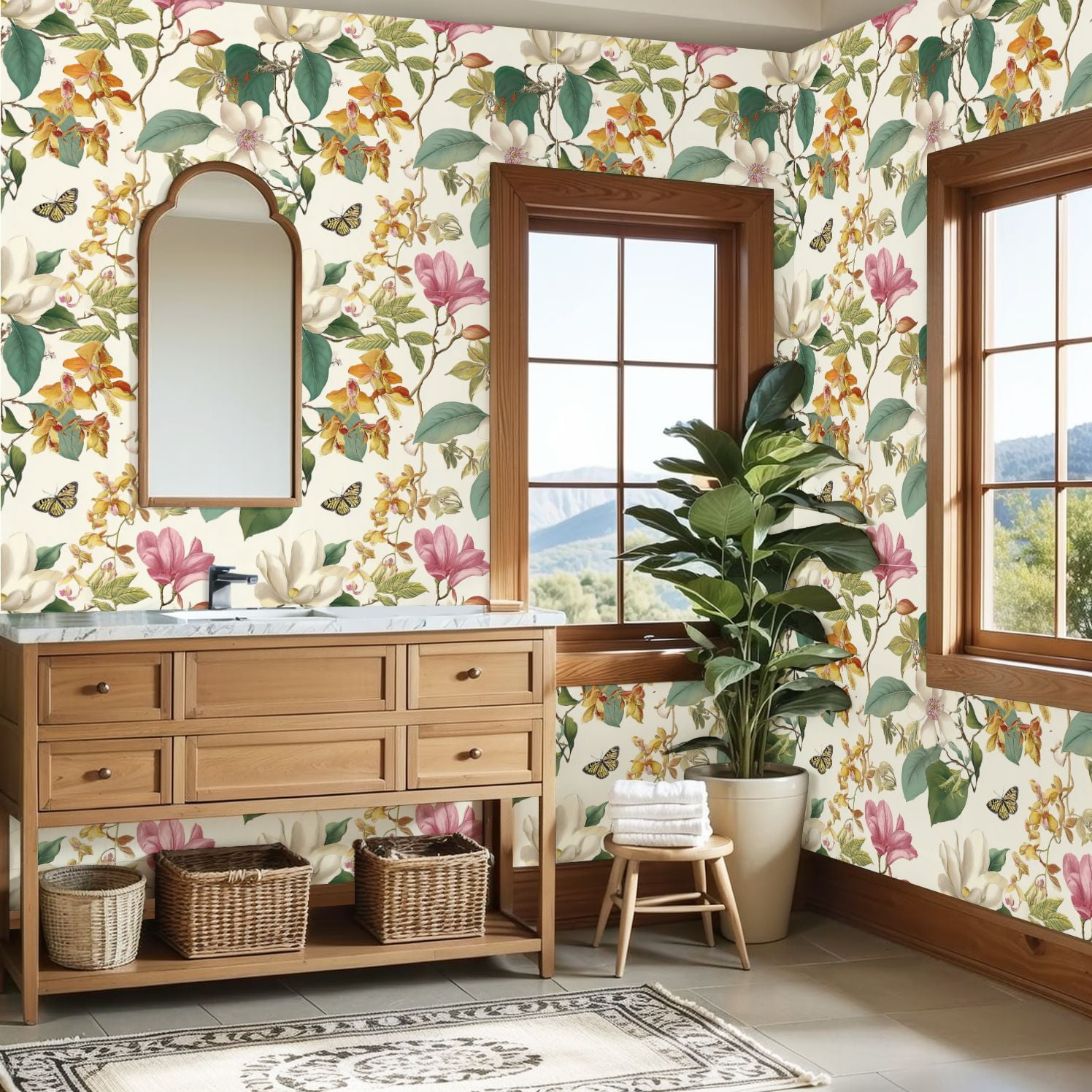 Kanworse Boho Peel and Stick Wallpaper Vintage Floral Wall Mural (Multicolor, 23.6 in x 9.8 ft) ci5fx