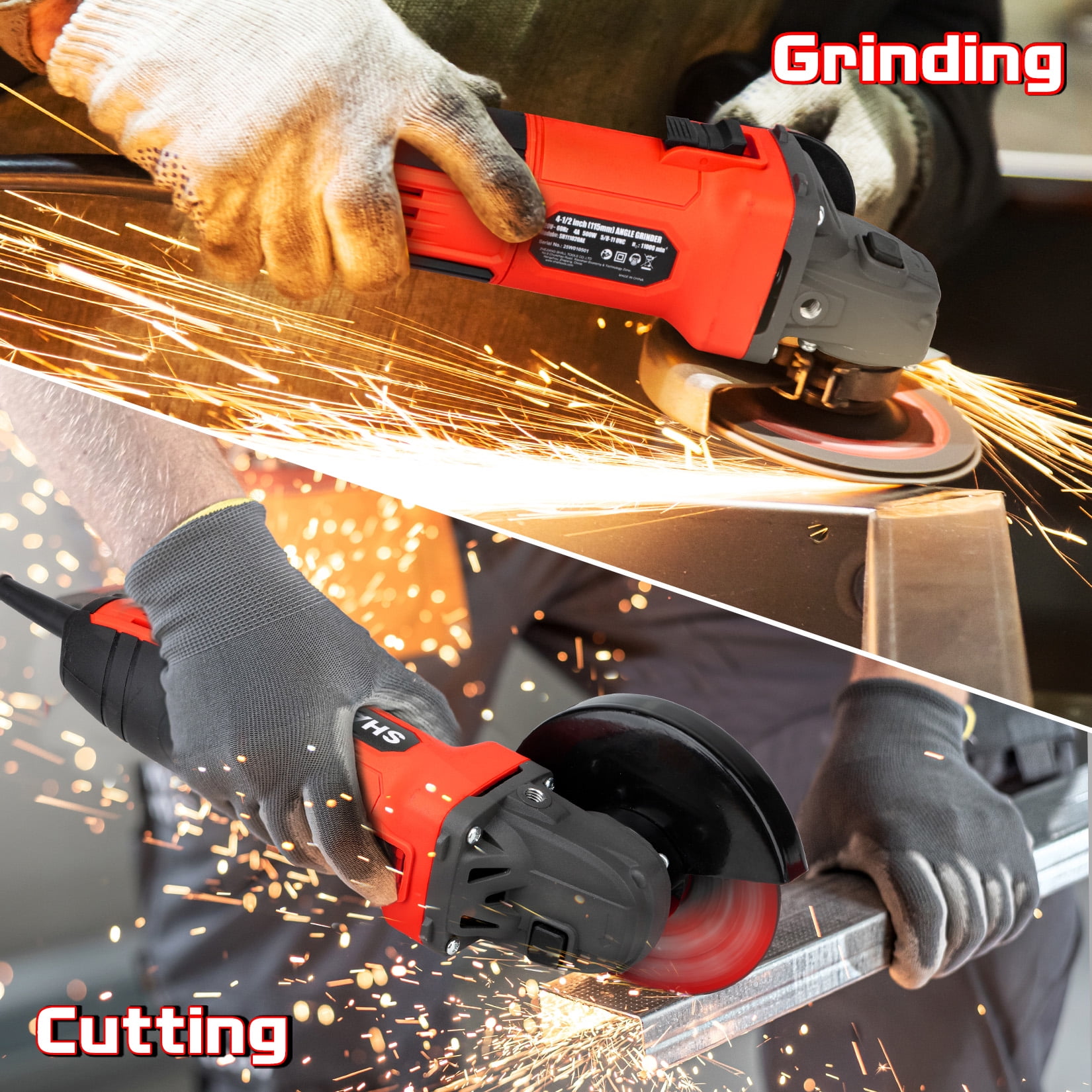 SHALL 4-1/2 Inch Angle Grinder 4 Amp Power Tool with 6-Piece Accessory Set (4.5 in) p58eu