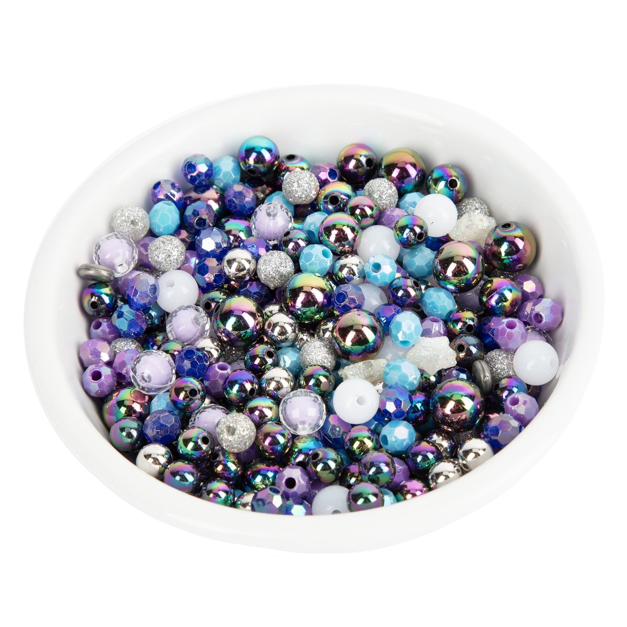 CousinDIY Galaxy Bead Mix, Iridescent Acrylic Craft Beads for Jewelry Making (Black and Purple, 5.1 oz) 5mcrg