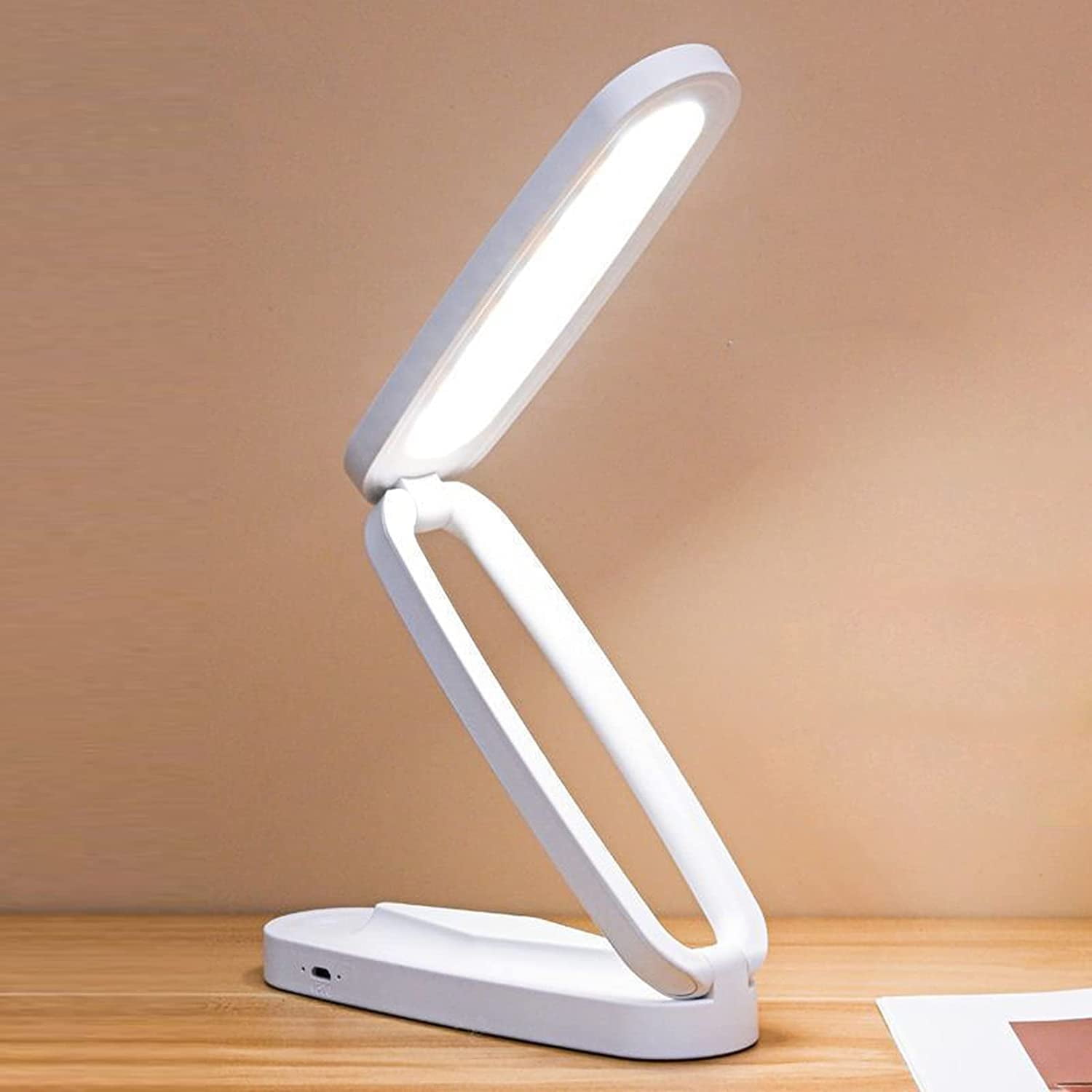 Totowood Foldable LED Desk Lamp, Eye-Caring Dimmable Reading Light with 3 Color Modes, Portable Rechargeable Table Lamp for Home and Office (White, 1 Unit) 8mc5k