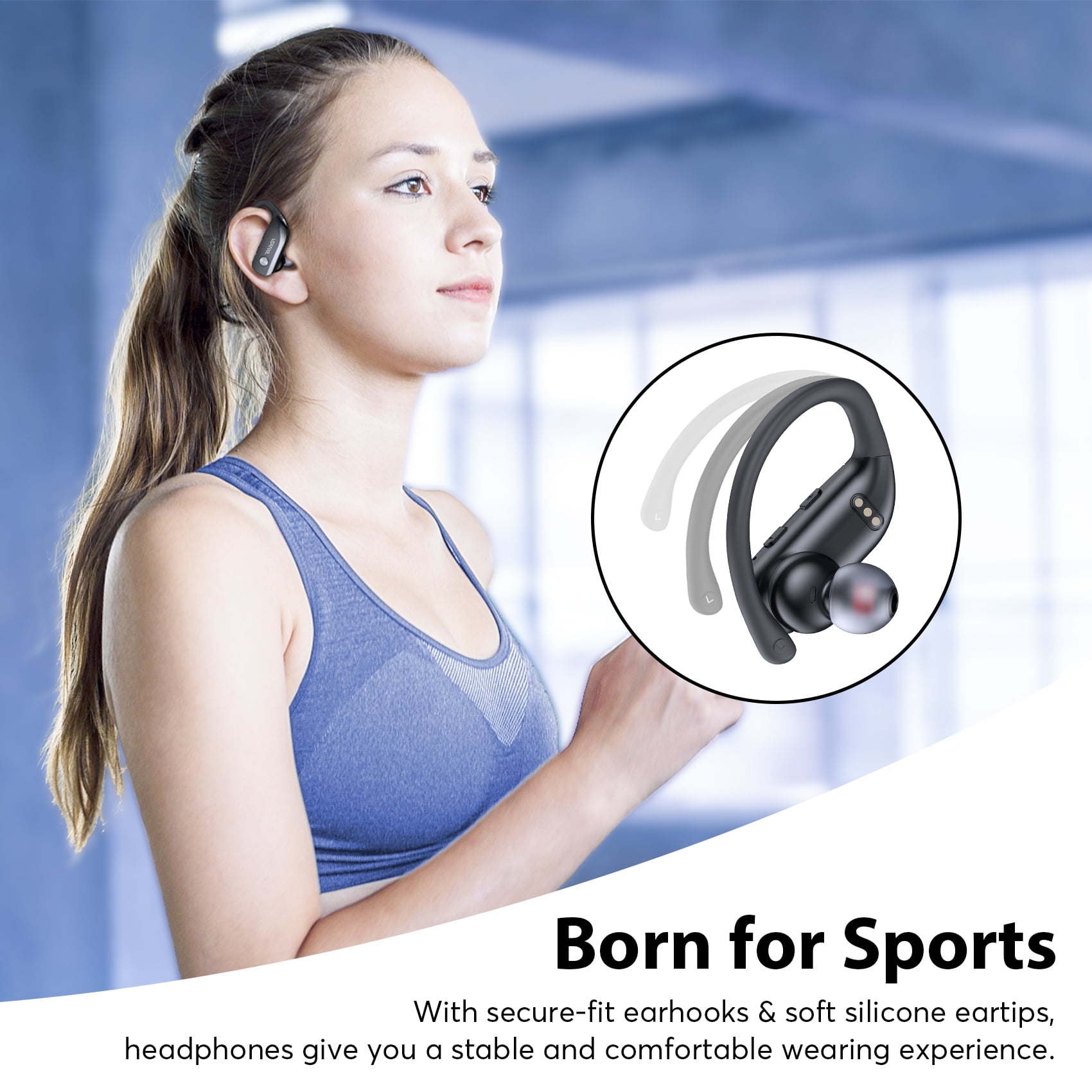 VEAT00L Wireless Earbuds Bluetooth 5.4 Sport Headphones with Earhooks and Noise Cancelling Microphone (Black) 95drk