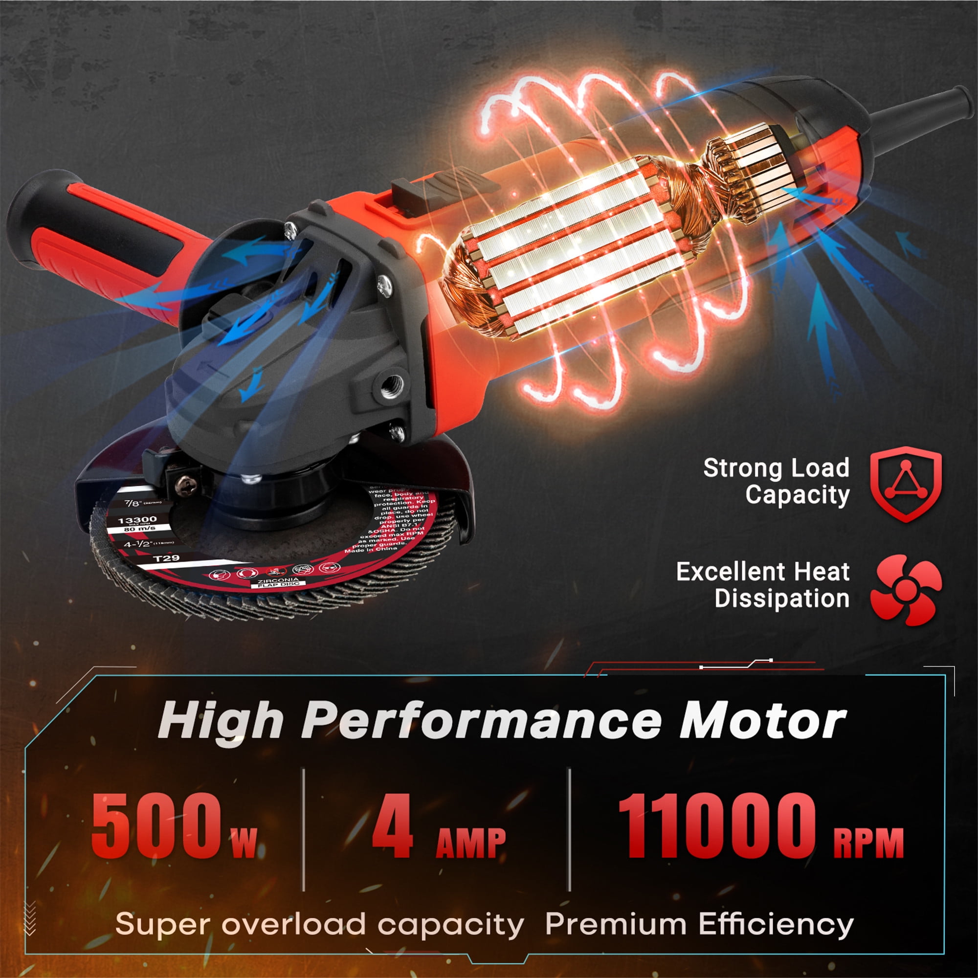 SHALL 4-1/2 Inch Angle Grinder 4 Amp Power Tool with 6-Piece Accessory Set (4.5 in) p58eu