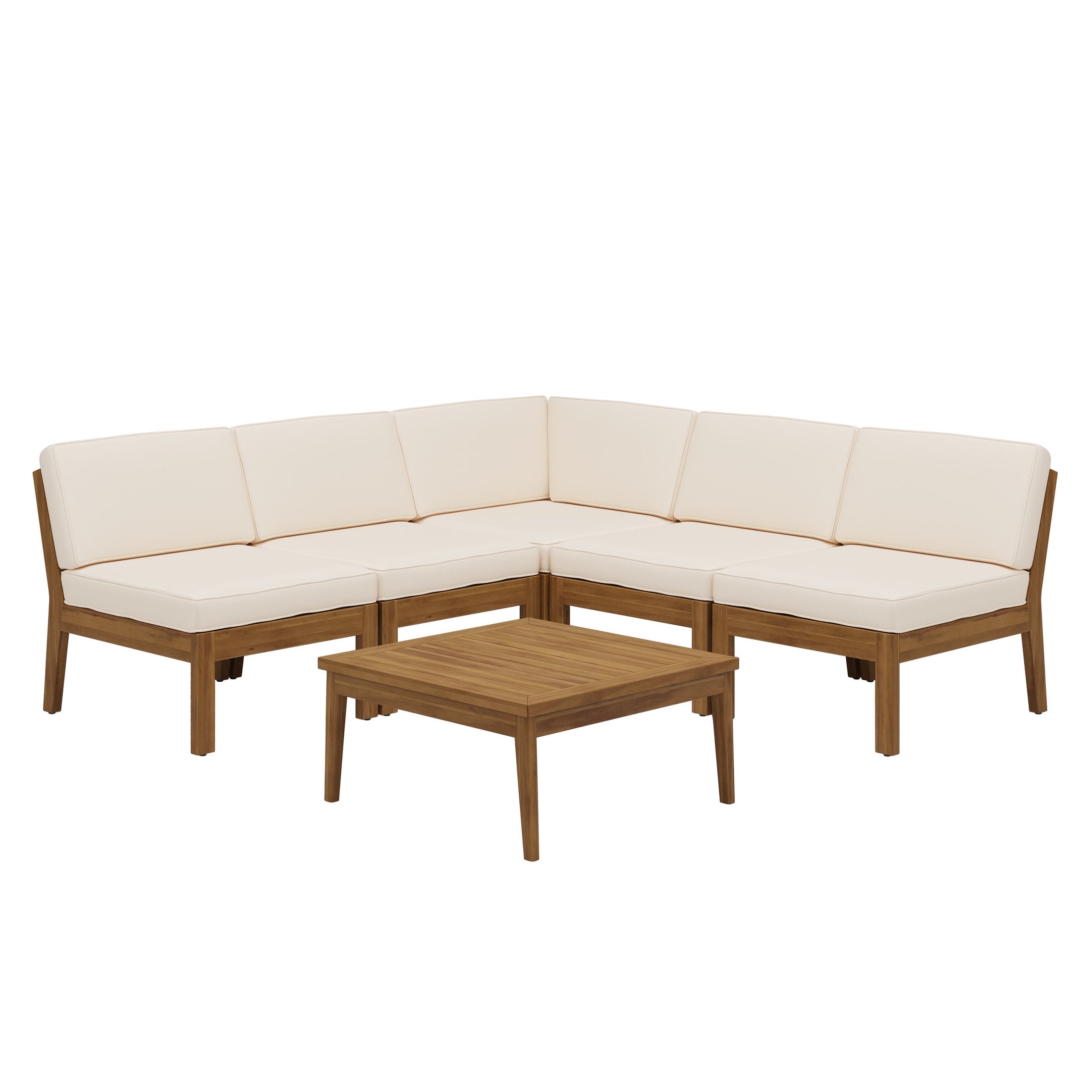 Christopher Knight Home 6-Piece Acacia Wood Outdoor Sectional Sofa Set with Patio Coffee Table (Beige, 6-Piece) tn92a