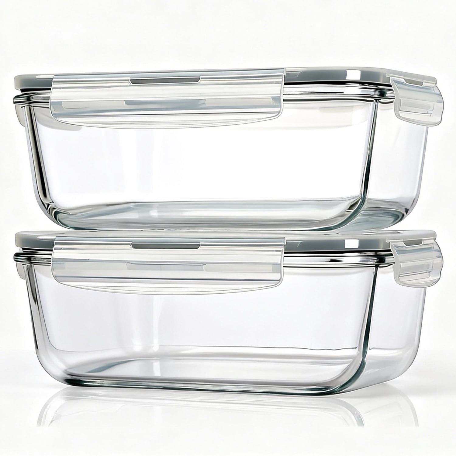 Taimasi Glass Food Storage Containers Set, Airtight Leak-Proof Meal Prep Containers with Locking Lids (Gray, 63 fl oz, 2 Pack) 1rziv