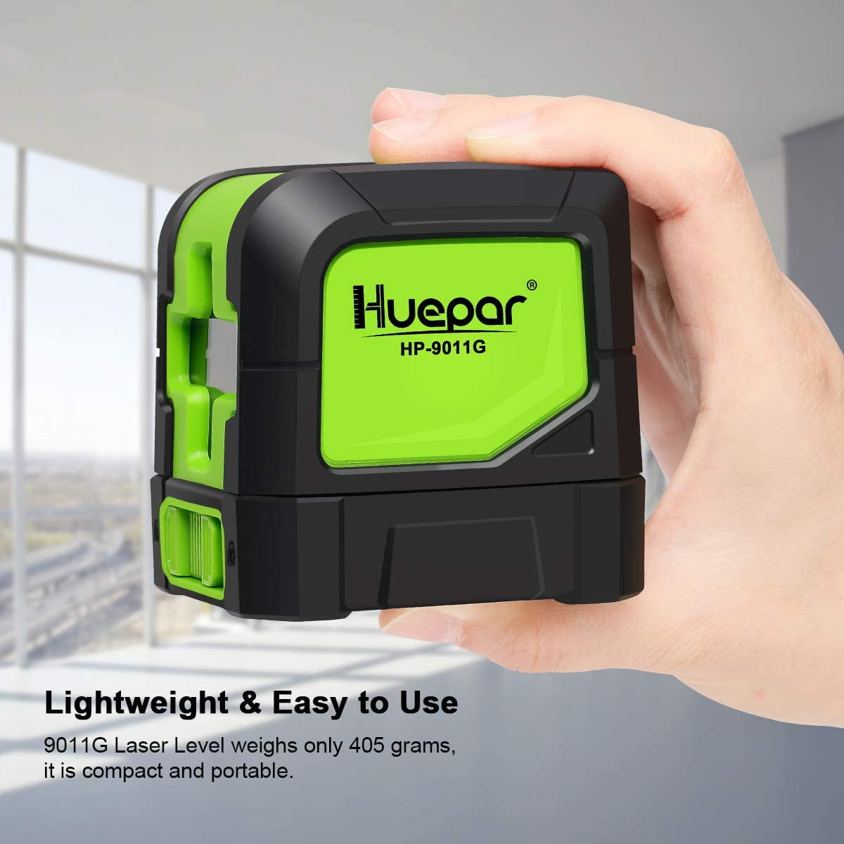 Huepar Cross Line Laser Level Green Beam Self-Leveling Tool with 360° Magnetic Pivoting Base (Green, 85 ft) knfpp