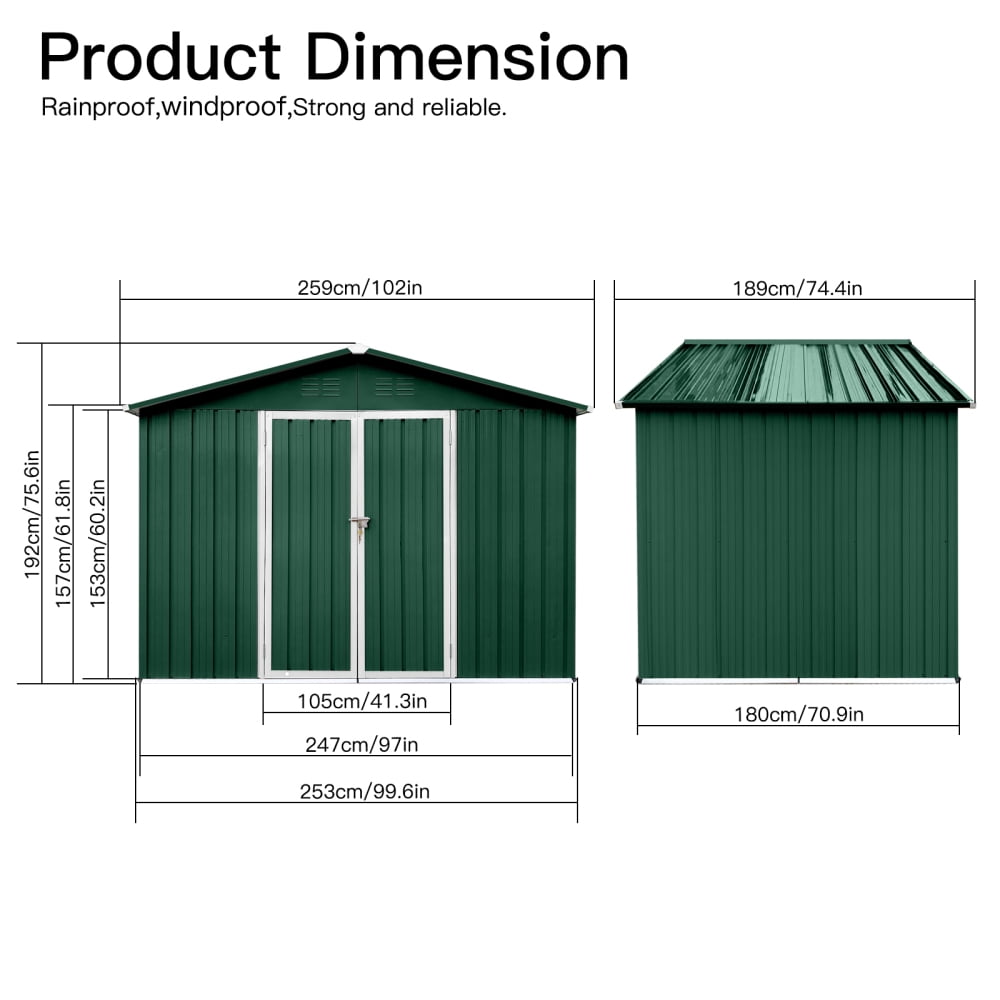 Generic Metal Garden Shed Outdoor Storage Building (Green and White, 6 ft x 8 ft) n1k9l
