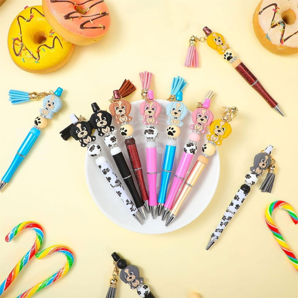 Milue Beadable Pens DIY Craft Kit with Tassels and Animal Toppers (12 Pack) n3p2q