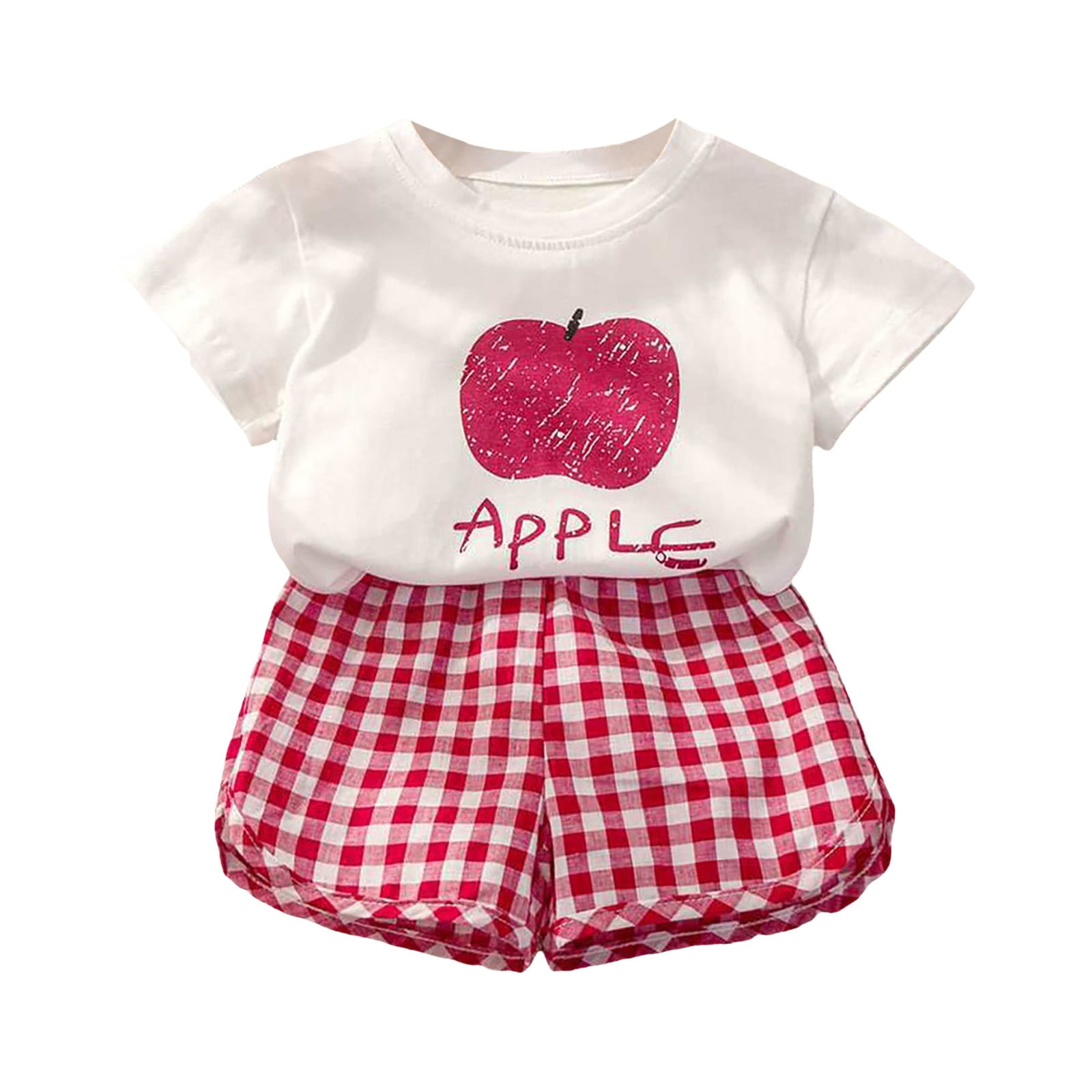 Staki Toddler Girls Summer Outfit Set Sunflower Fly Sleeve T-Shirt and Denim Shorts (Red, 6-7 Years) z0dh9