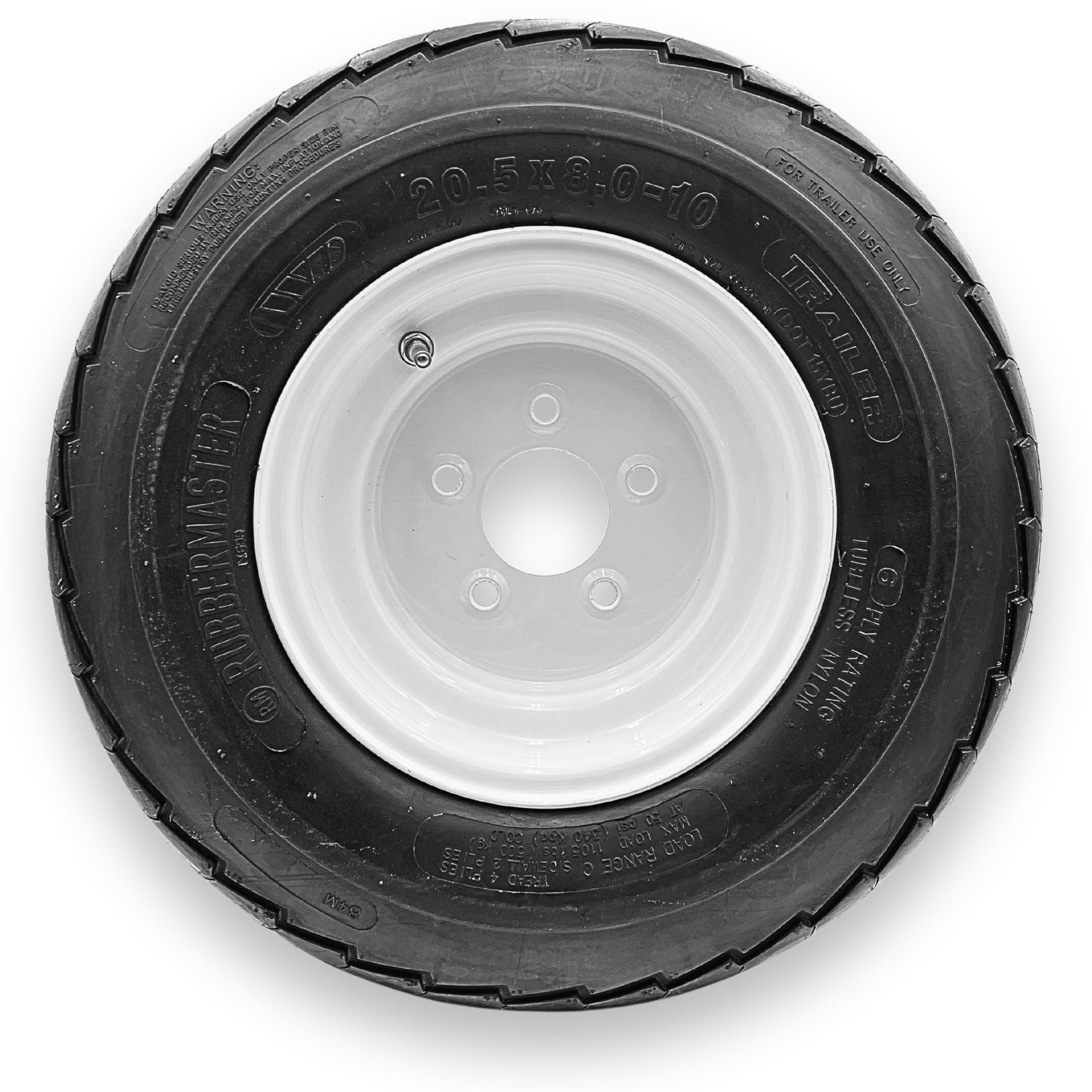 RubberMaster Highway Rib Tire and Stamped Steel Rim Assembly (20.5x8.0-10, 10 Ply, 5 on 4.5 Bolt Pattern) kna4n